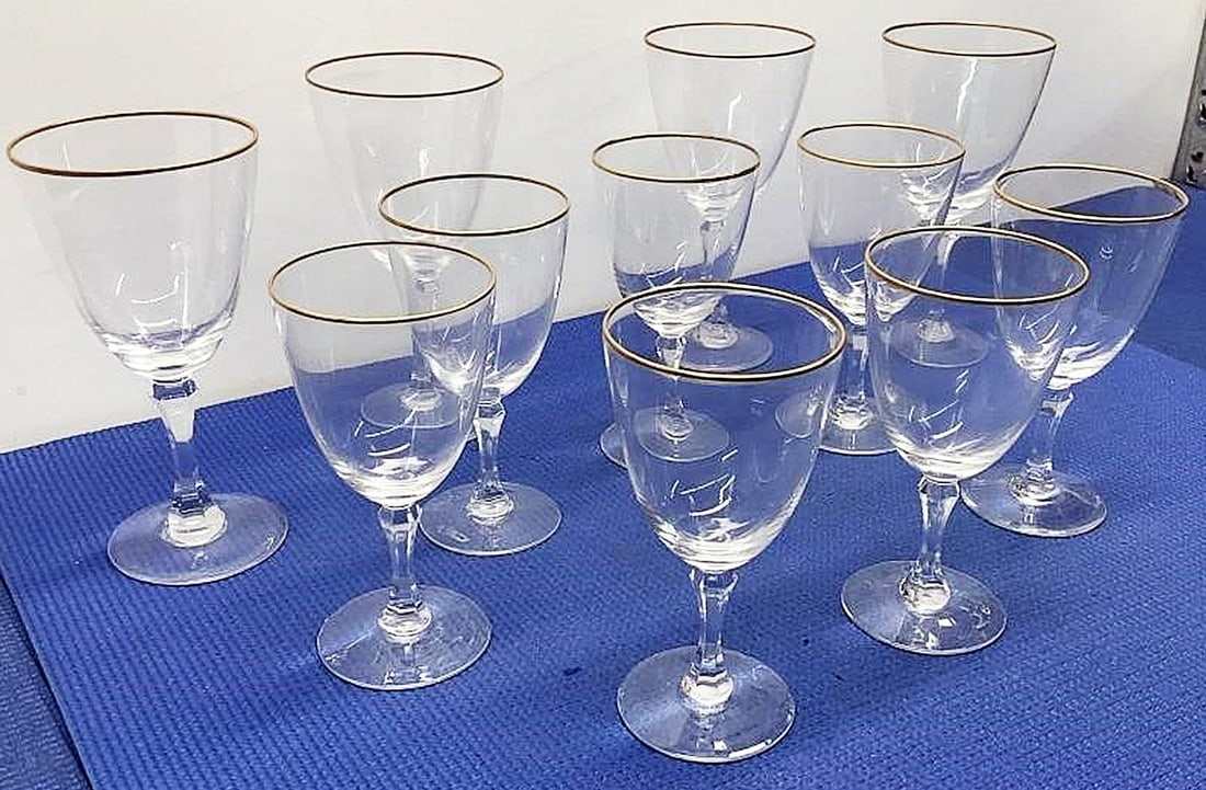1970s Lenox Stem Wine Glasses Mansfield Gold, Assmebled Set of 10 - 2