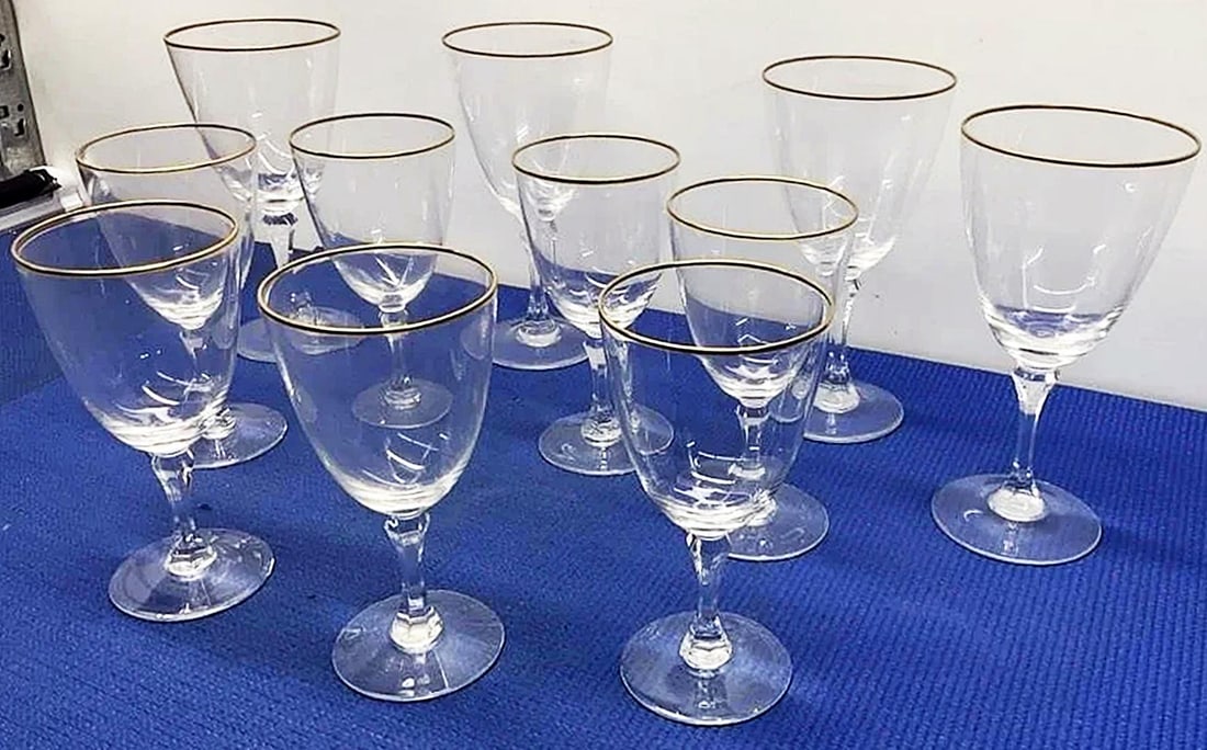 1970s Lenox Stem Wine Glasses Mansfield Gold, Assmebled Set of 10 - 4