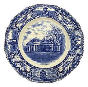 Rare Crown Ducal Blue and White Transferware Monticello Historical Plate, England