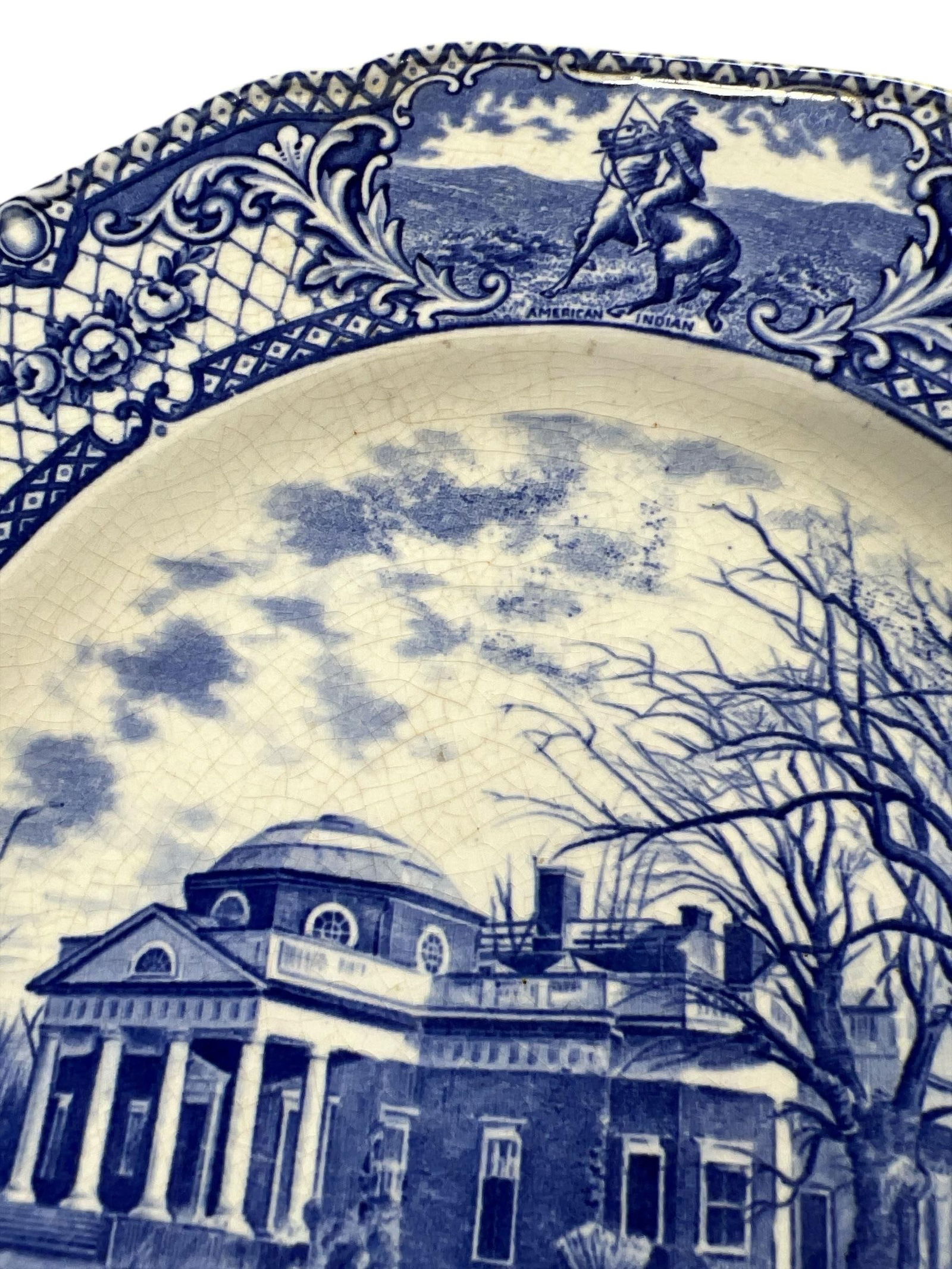 Rare Crown Ducal Blue and White Transferware Monticello Historical Plate, England - 2