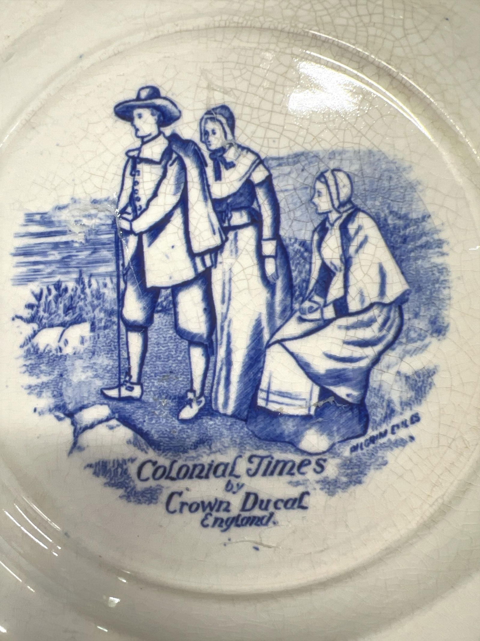 Rare Crown Ducal Blue and White Transferware Monticello Historical Plate, England - 4