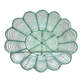 Vintage Turquoise Metal Egg Gathering Basket Fruit Basket
