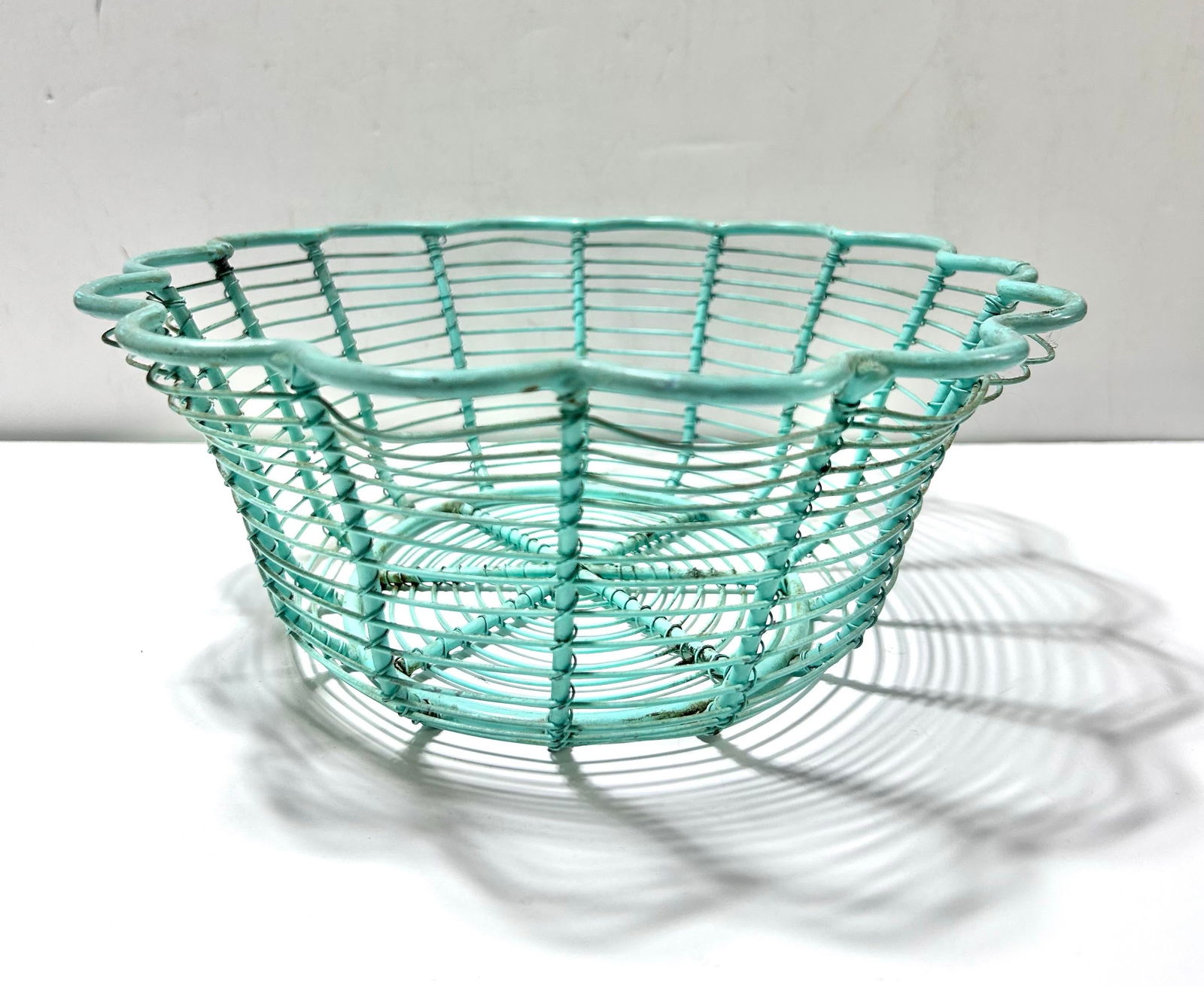 Vintage Turquoise Metal Egg Gathering Basket Fruit Basket - 5
