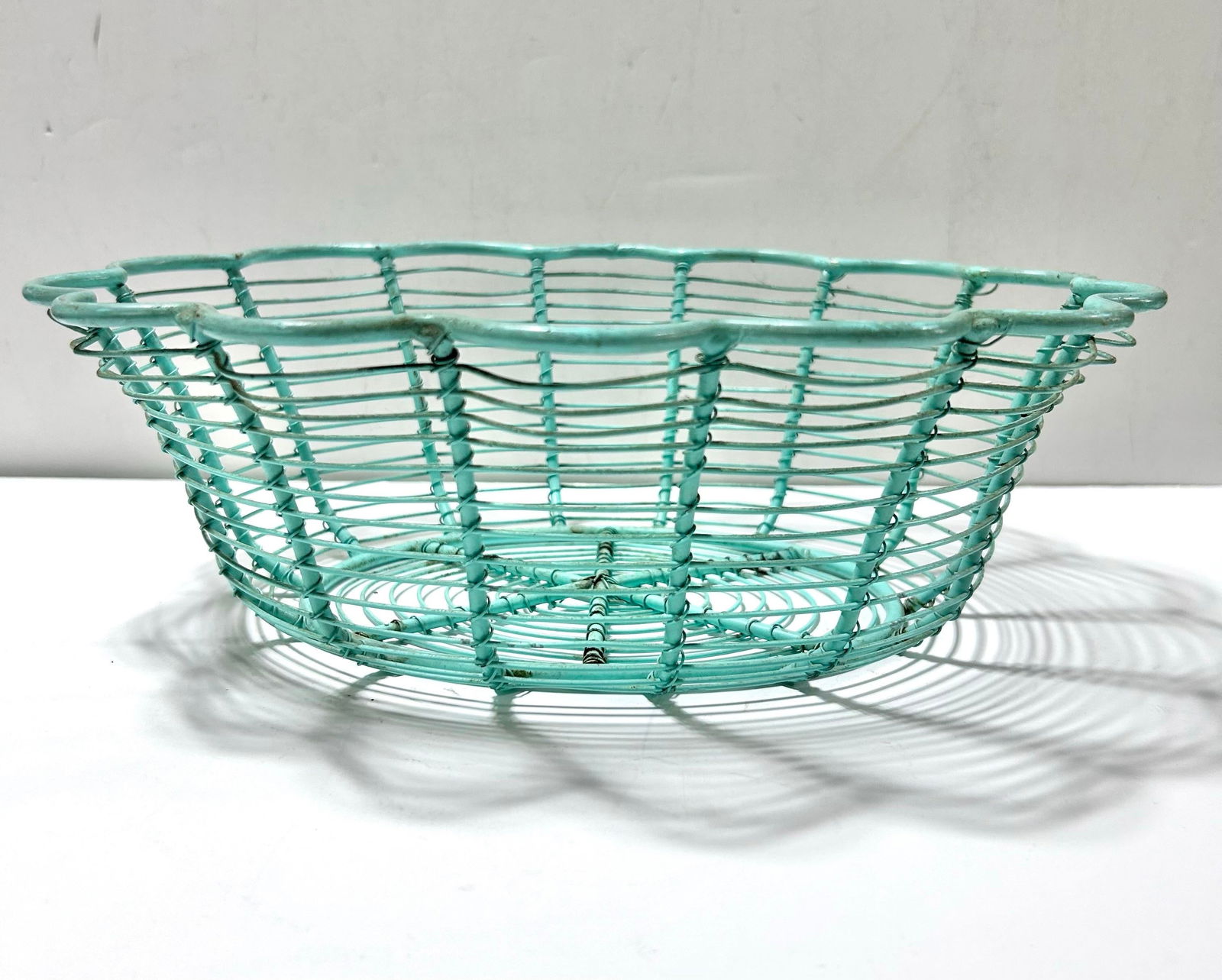 Vintage Turquoise Metal Egg Gathering Basket Fruit Basket - 6
