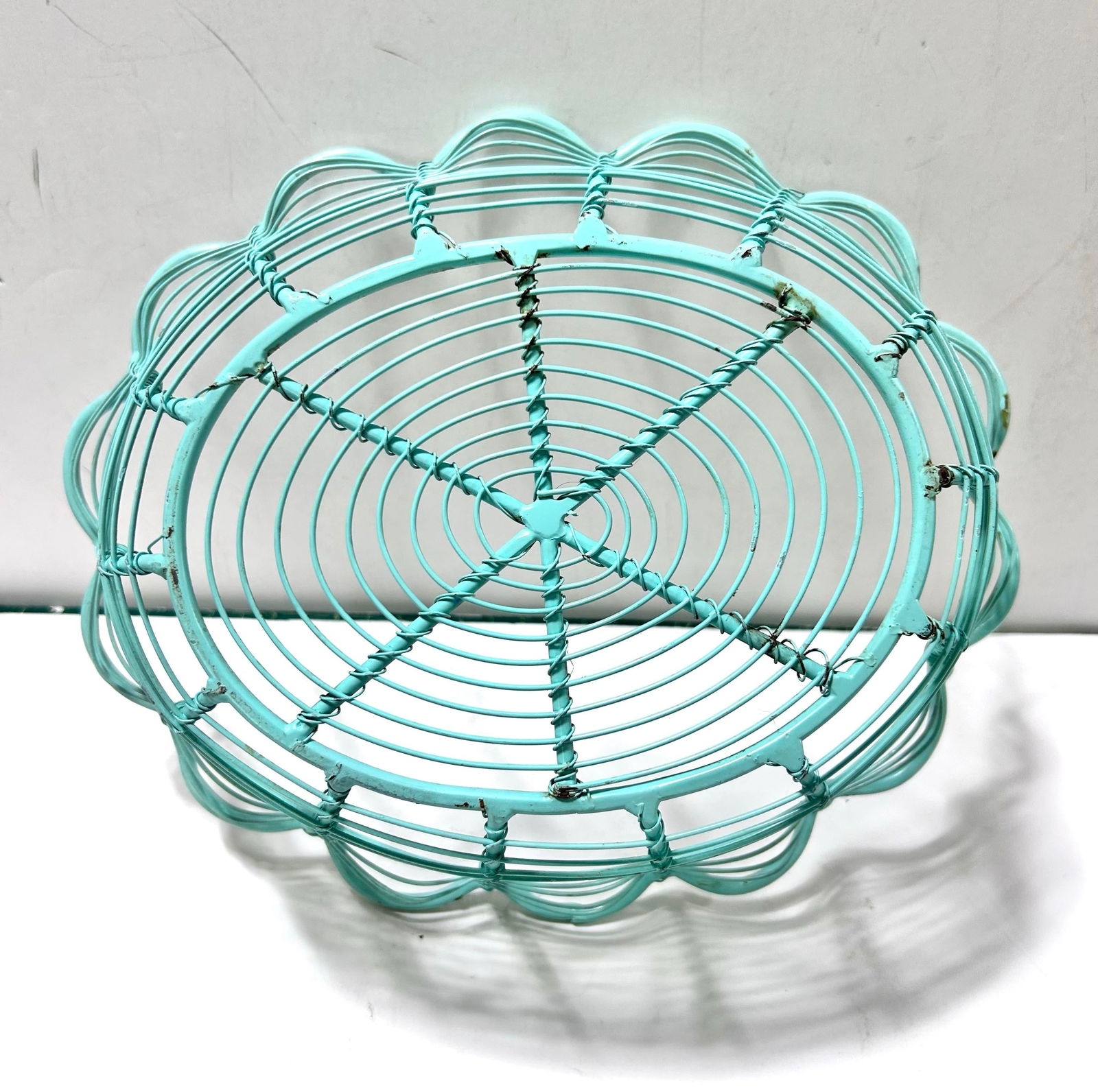 Vintage Turquoise Metal Egg Gathering Basket Fruit Basket - 8