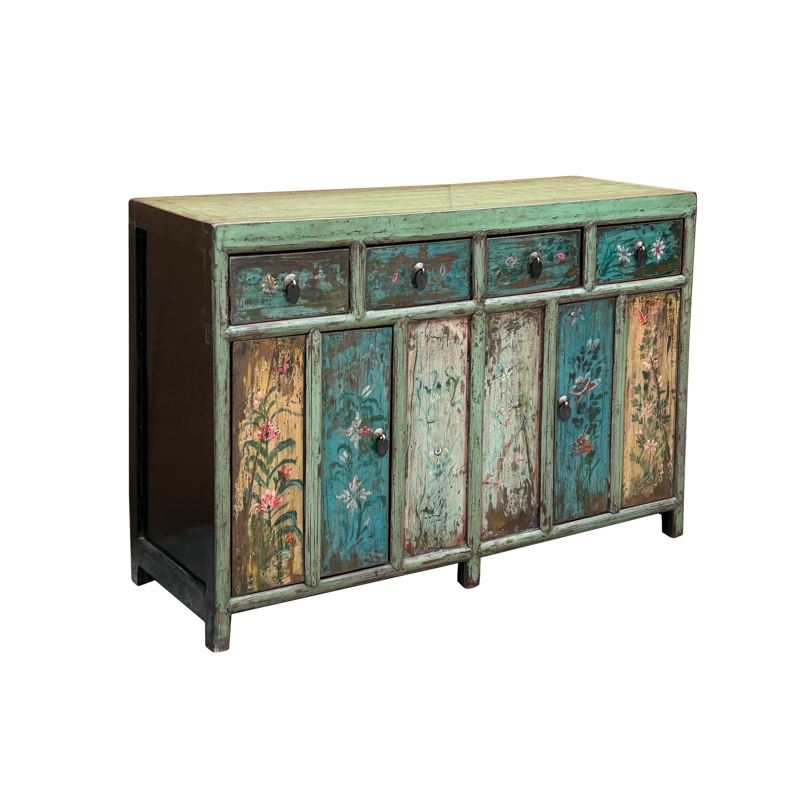 Vintage Chinese Turquoise Blue Flowers Credenza Sideboard Table Cabinet - 3