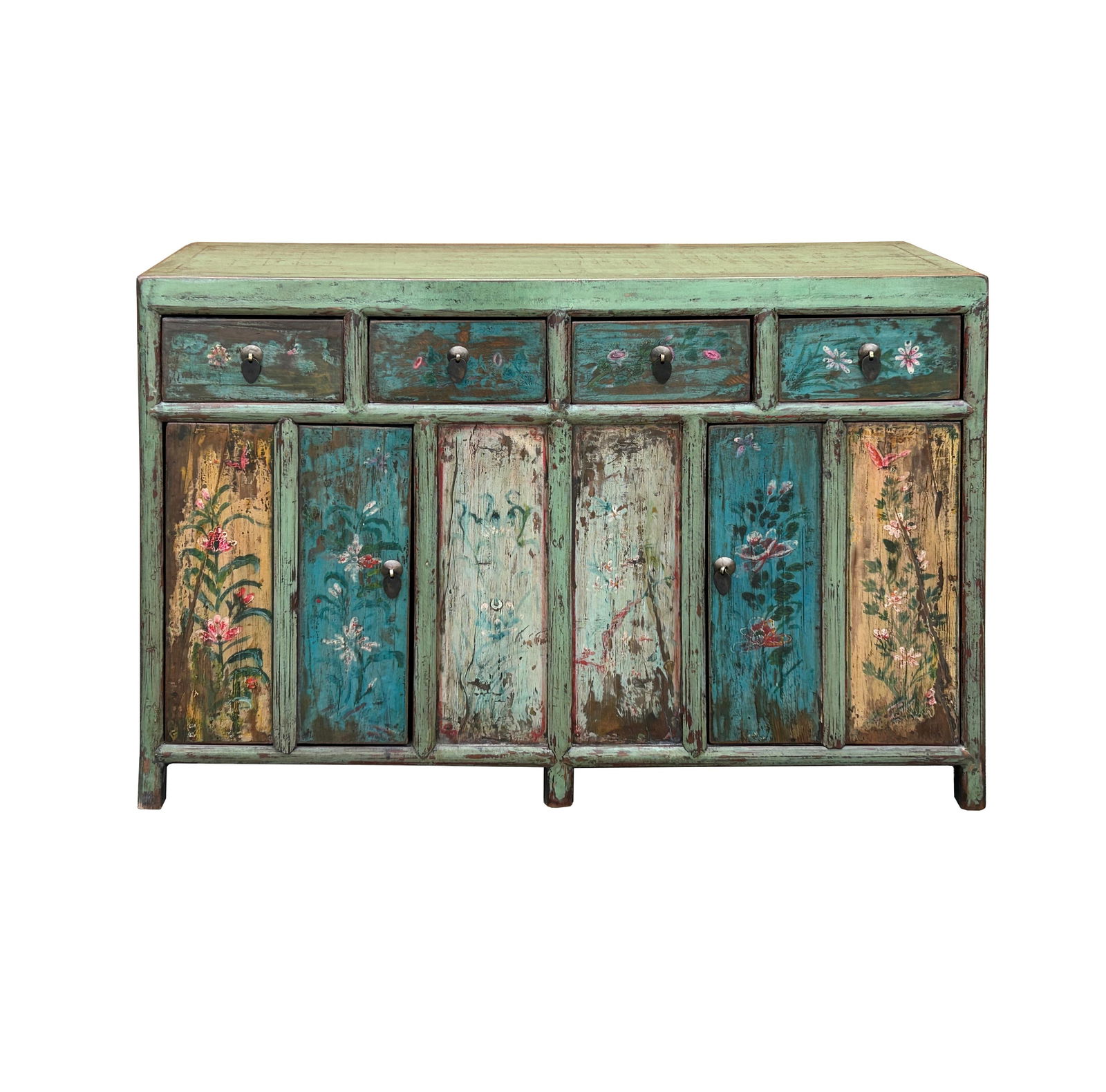 Vintage Chinese Turquoise Blue Flowers Credenza Sideboard Table Cabinet - 5