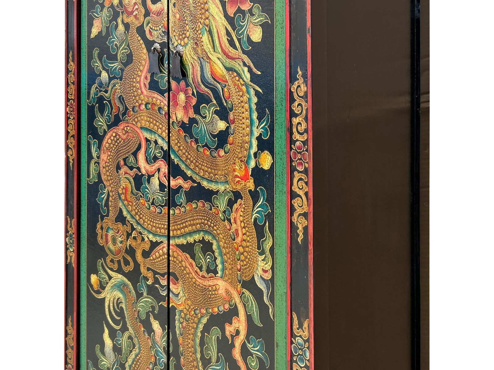 Tibetan Style Golden Dragon Graphic Tall Slim Narrow Storage Cabinet - 10