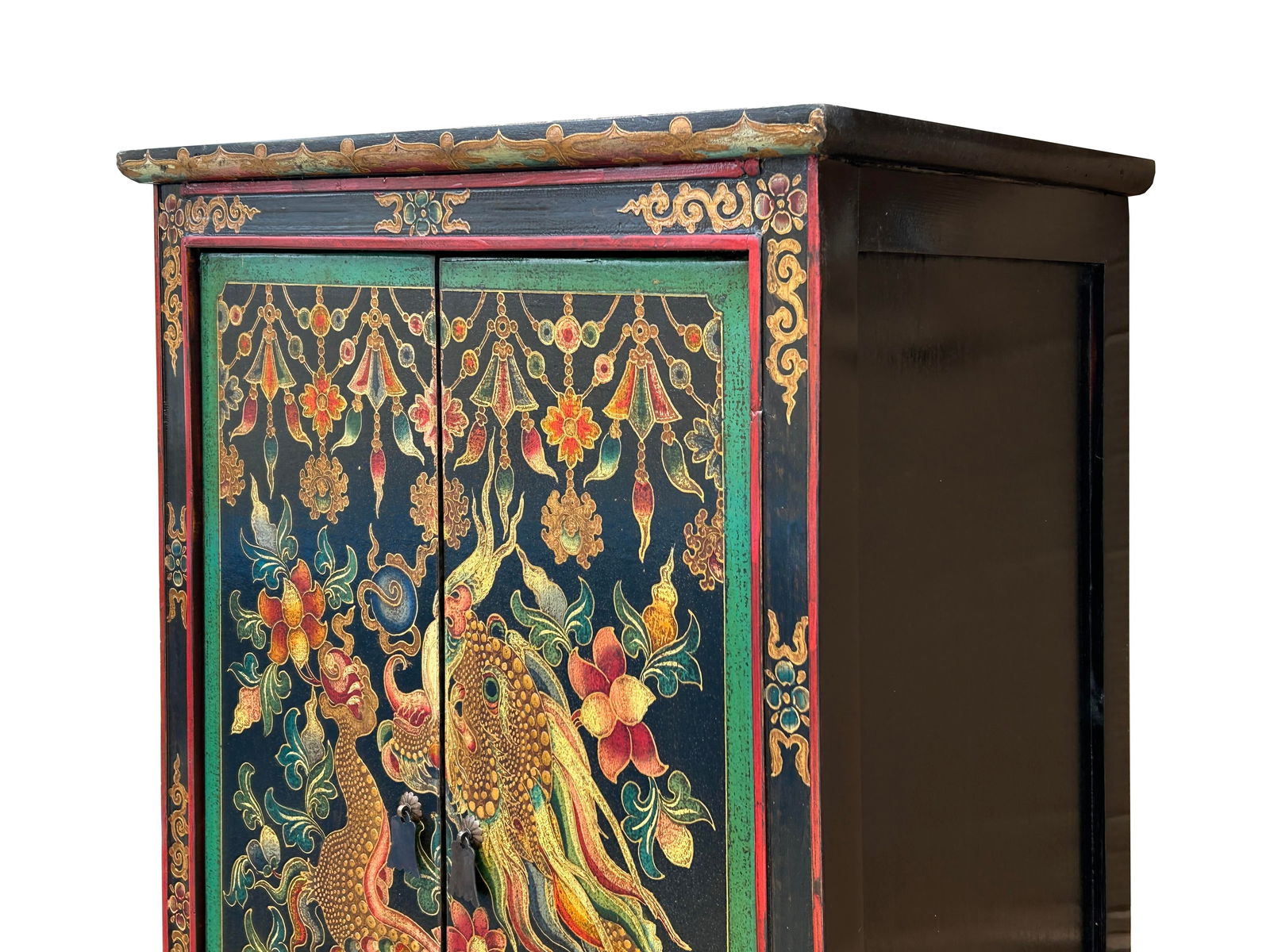 Tibetan Style Golden Dragon Graphic Tall Slim Narrow Storage Cabinet - 9