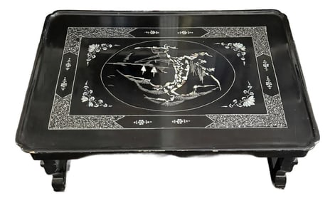 Early 20th Century Low Asian Style Table With Intricate Mother of Pearl Inlay
