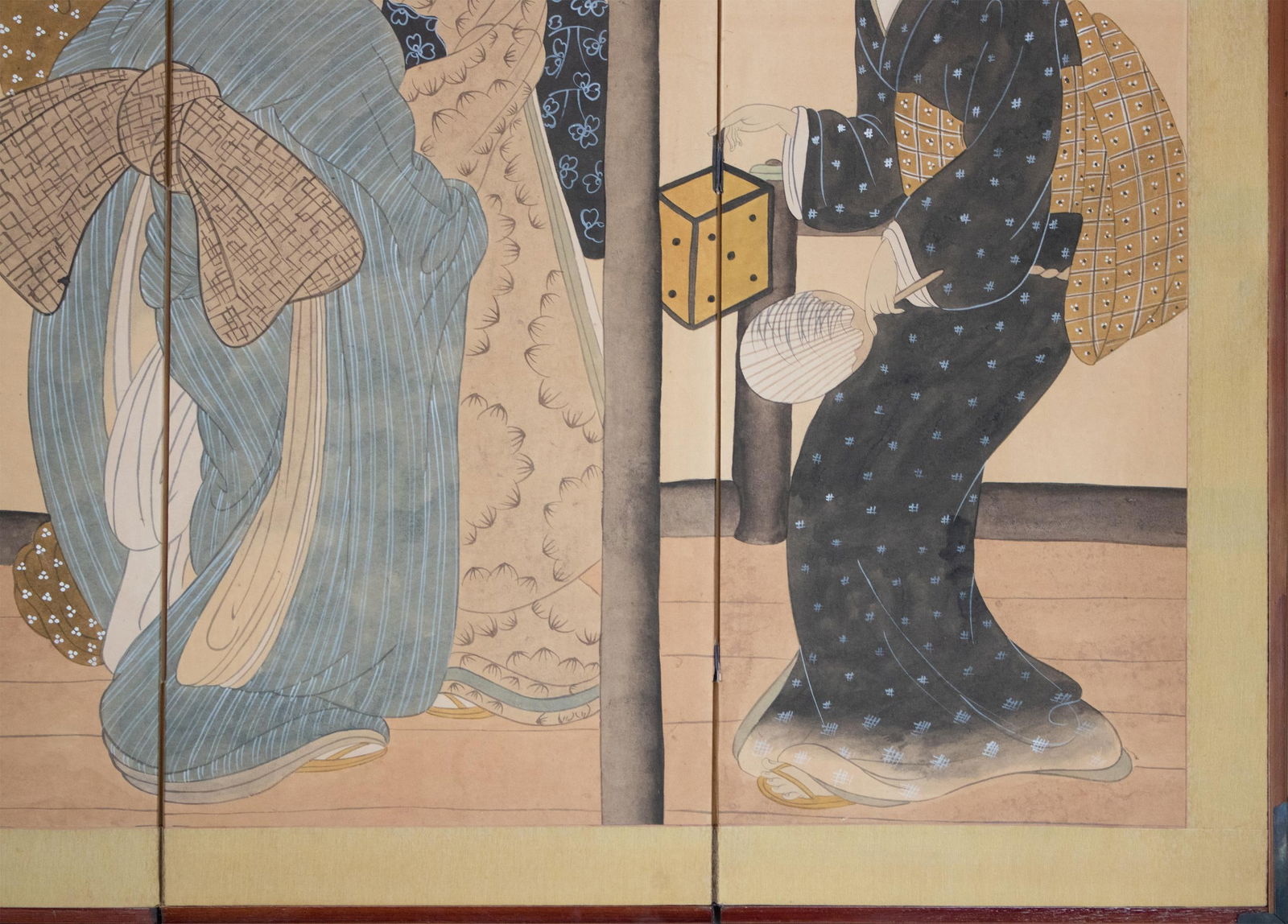 1960s ShÅwa Era Japanese Ukiyo-E Style Byobu Screen "Young Beauties" - 3