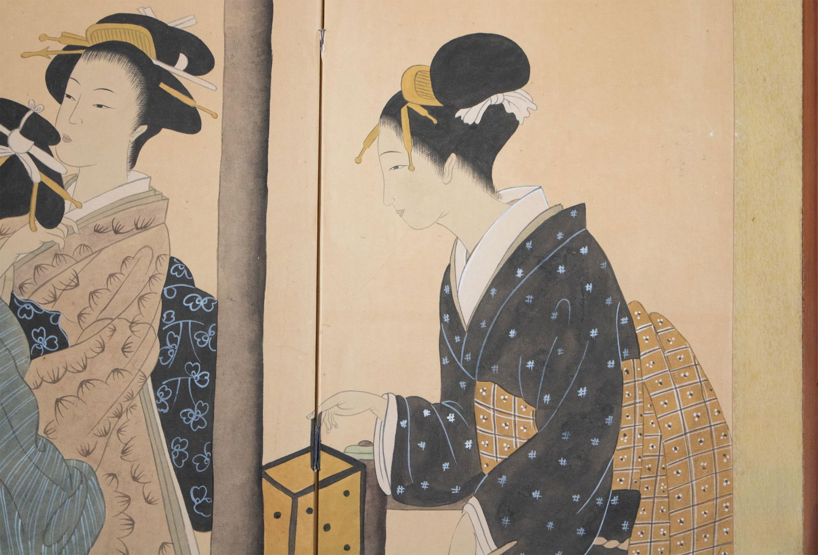 1960s ShÅwa Era Japanese Ukiyo-E Style Byobu Screen "Young Beauties" - 4