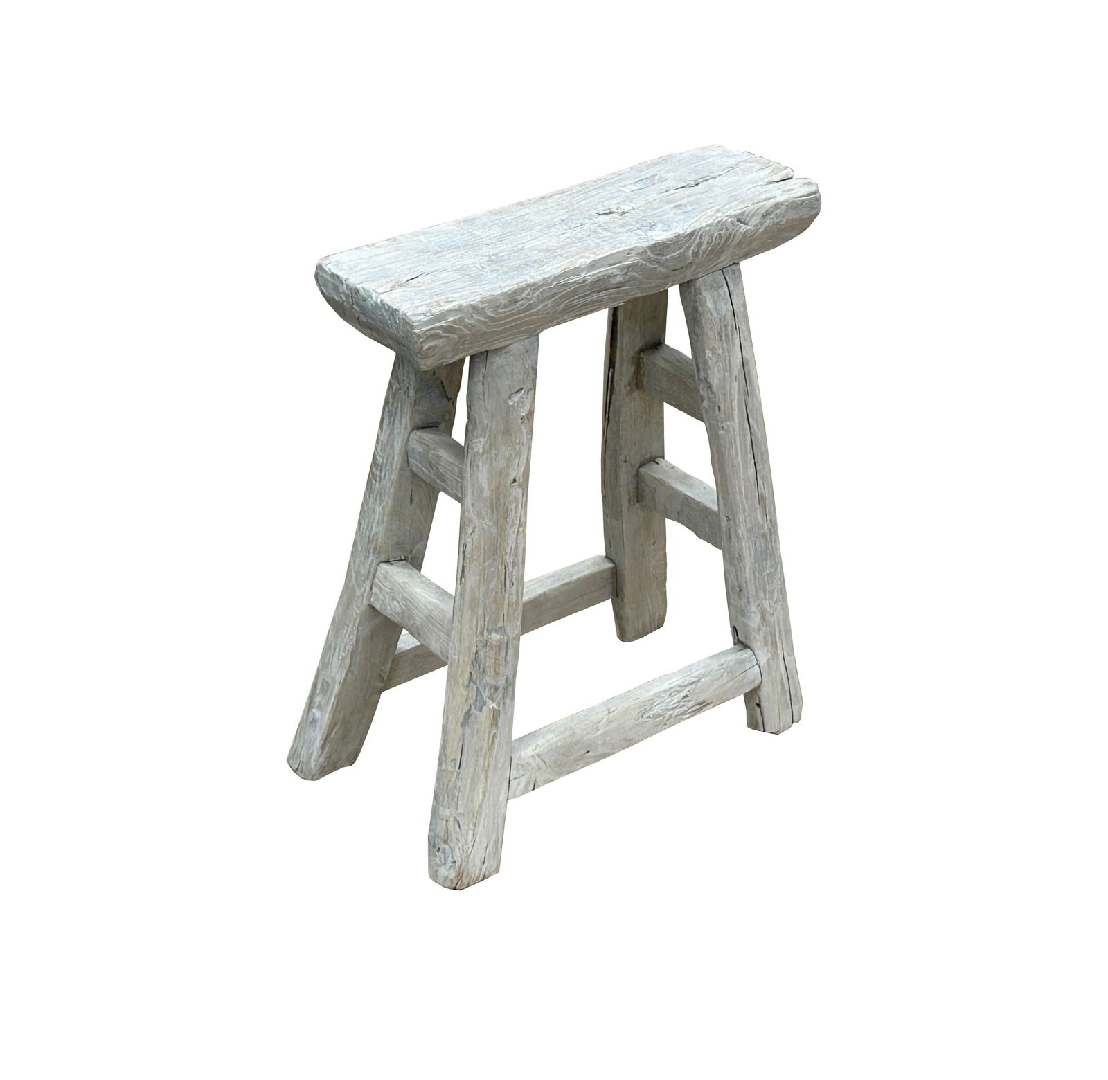 Rustic Raw Rough Wood Grain Rectangle Slim Stool Bench Side Table - 5