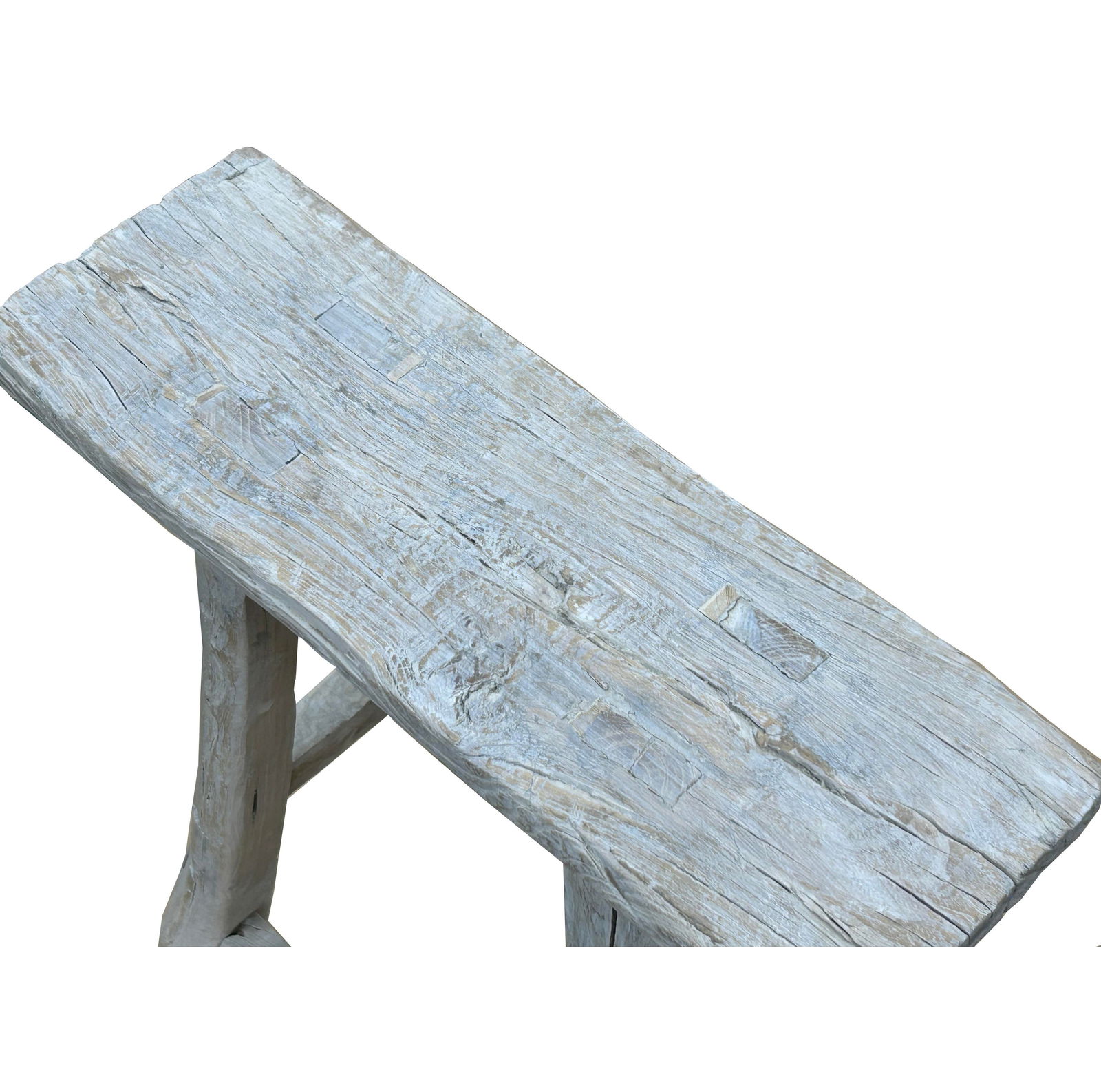 Rustic Raw Rough Wood Grain Rectangle Slim Stool Bench Side Table - 6