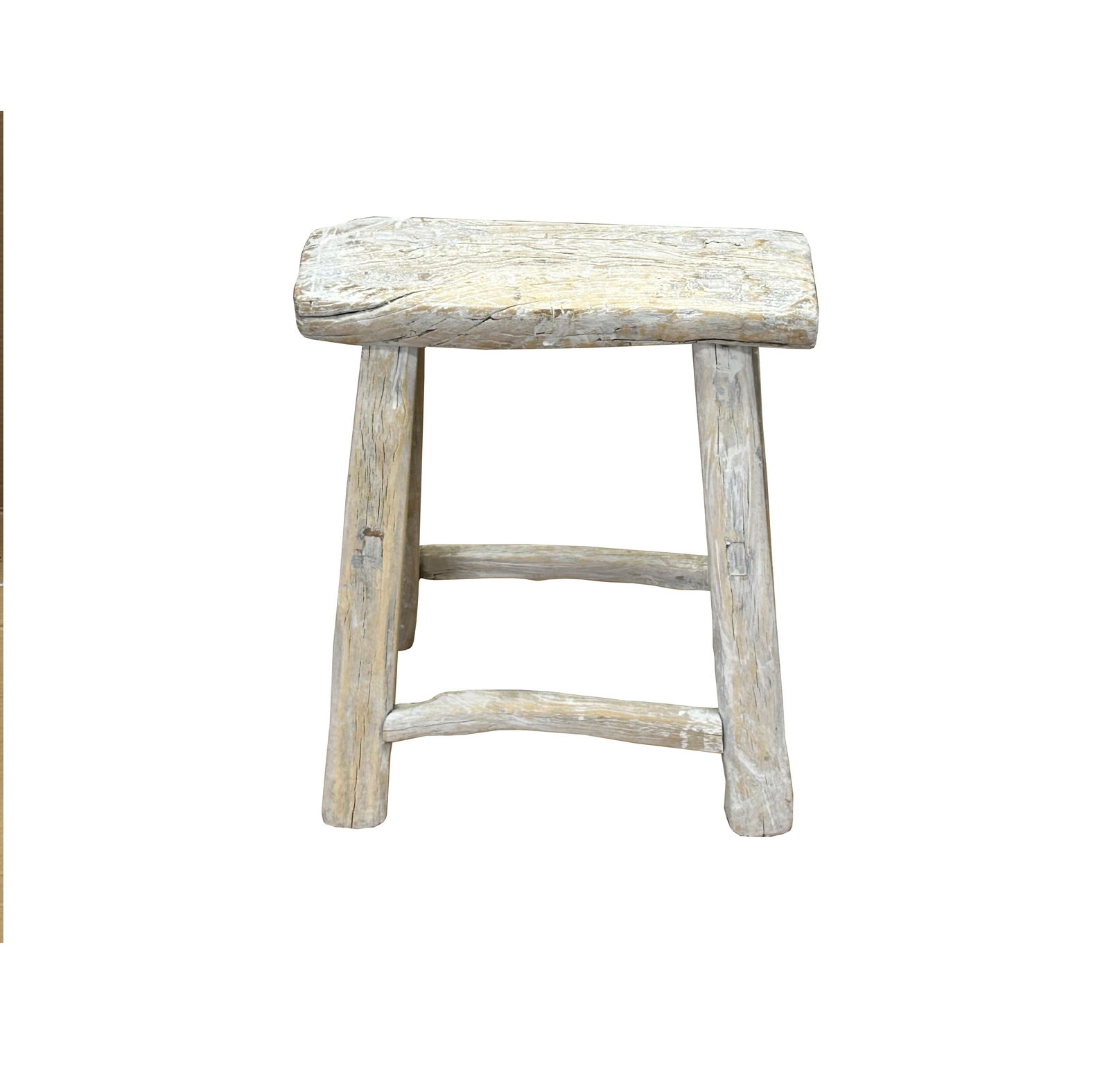 Rustic Raw Rough Wood Grain Rectangle Slim Stool Bench Side Table - 4