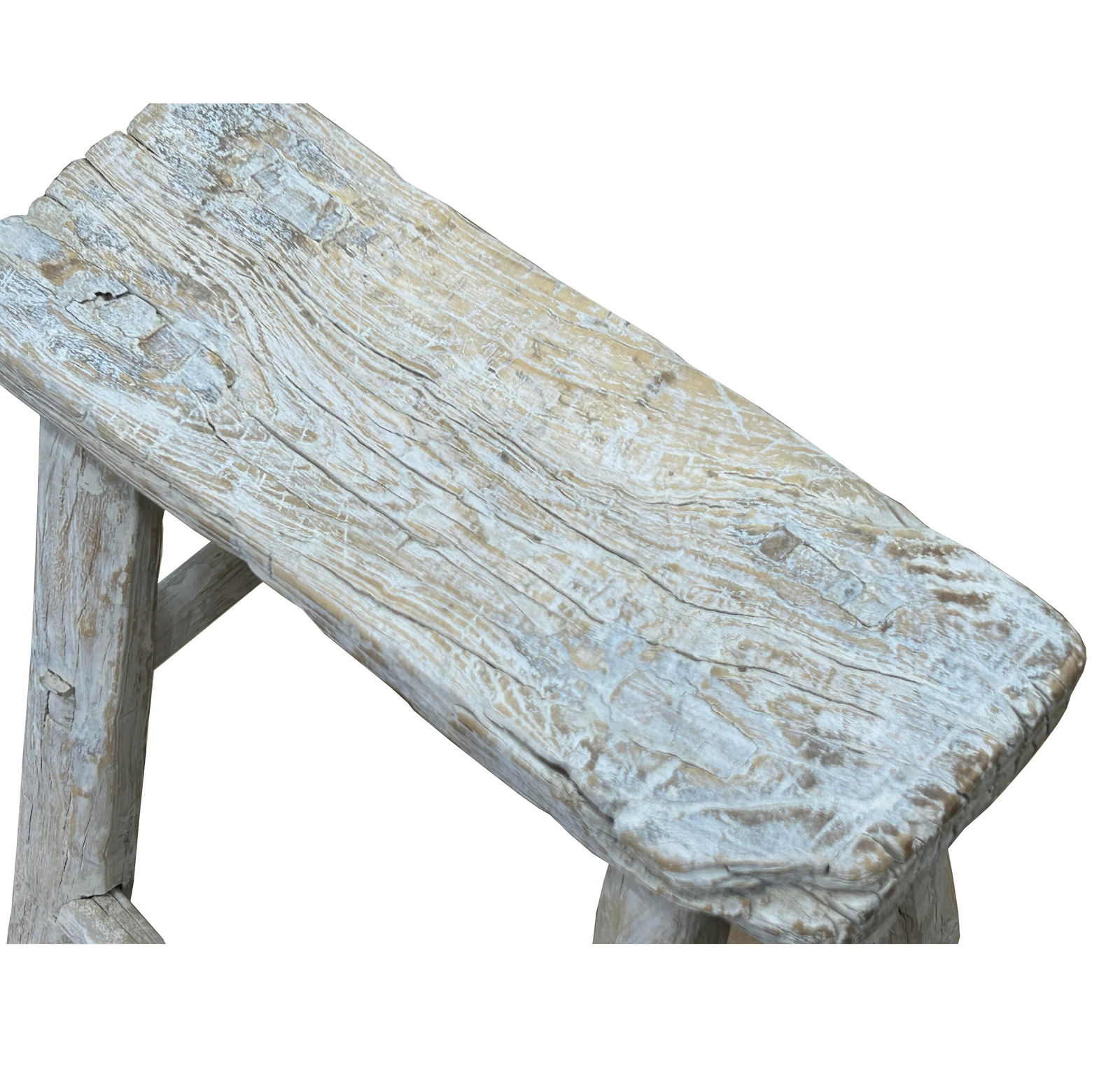 Rustic Raw Rough Wood Grain Rectangle Slim Stool Bench Side Table - 7