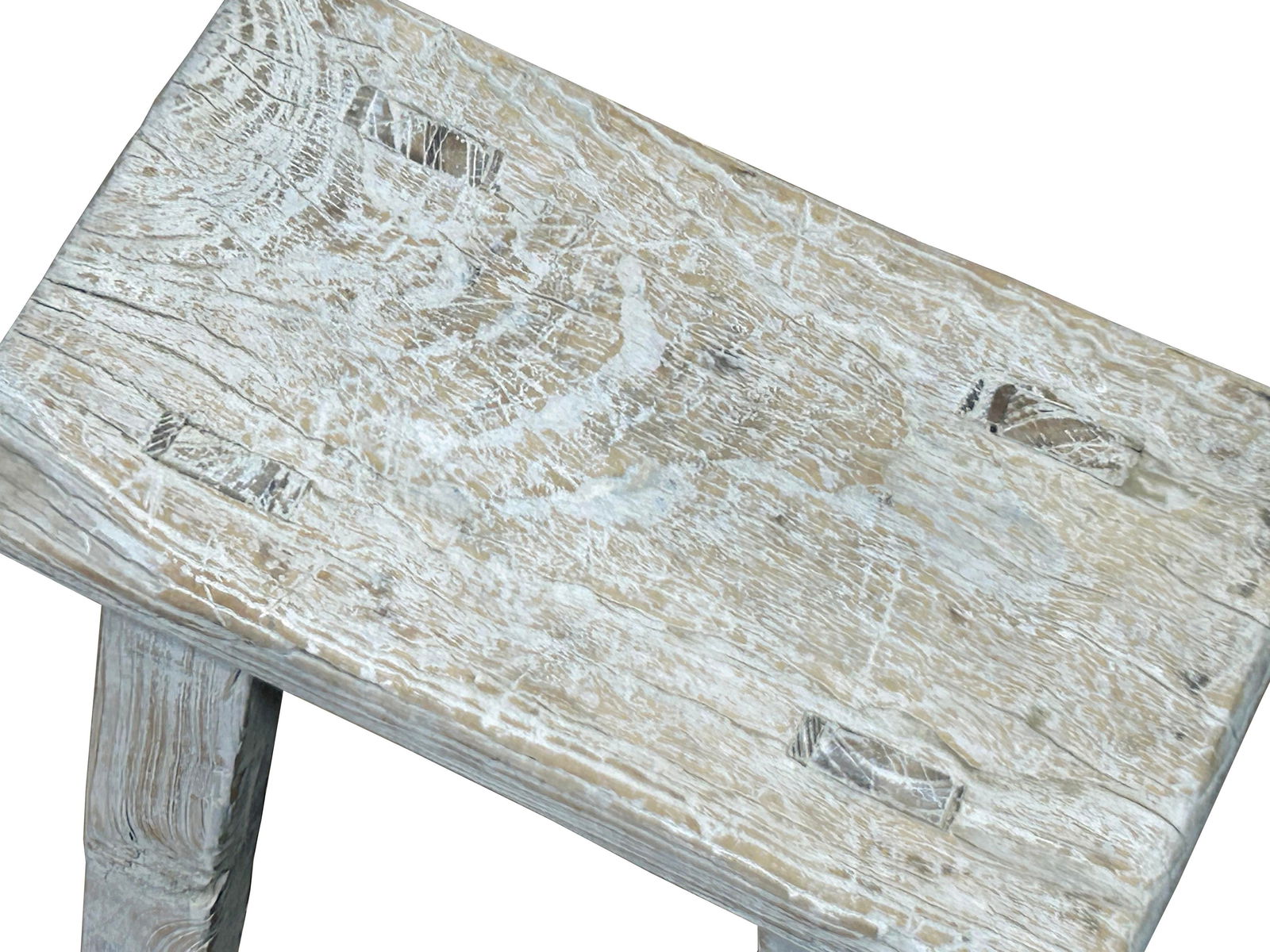 Rustic Raw Rough Wood Grain Rectangle Slim Stool Bench Side Table - 7