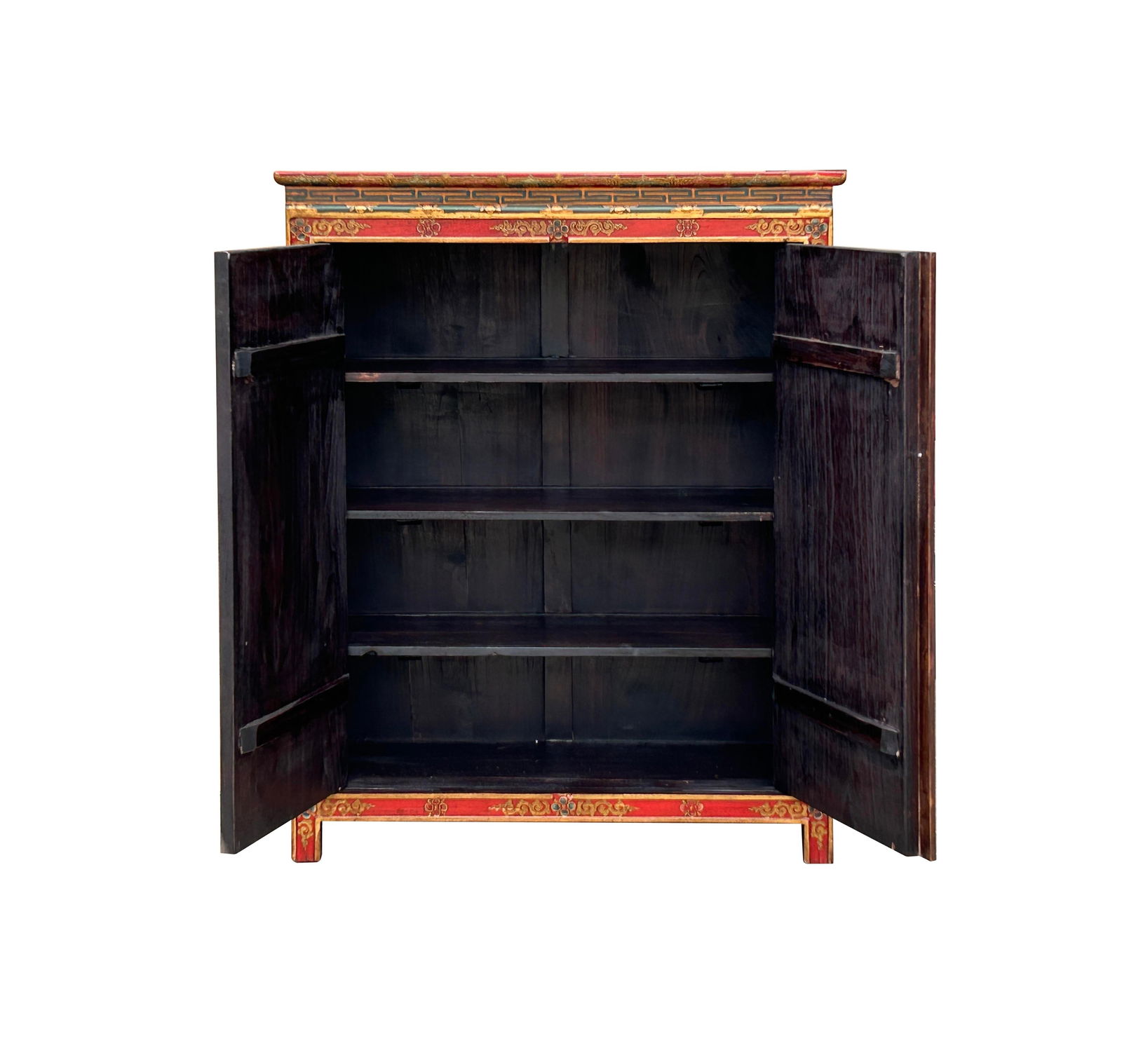 Tibetan Style Golden Double Dragons Graphic Credenza Storage Cabinet - 4