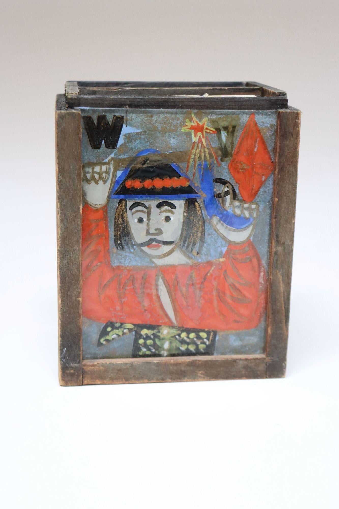 Vintage Polish Folk Art Hand-Painted Wooden Playing Card Holder by Irena Makowey - 10