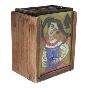 Vintage Polish Folk Art Hand-Painted Wooden Playing Card Holder by Irena Makowey