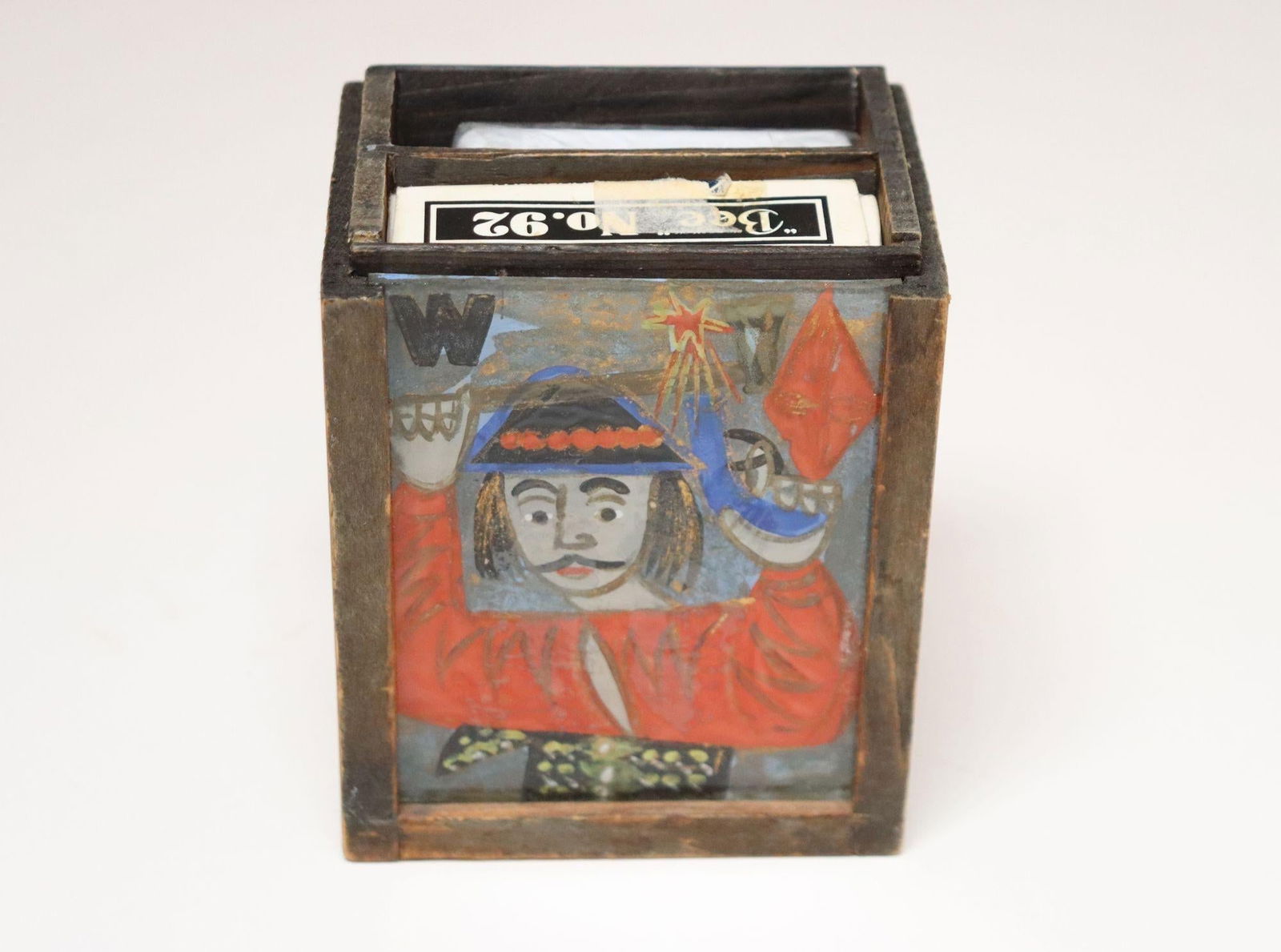 Vintage Polish Folk Art Hand-Painted Wooden Playing Card Holder by Irena Makowey - 8