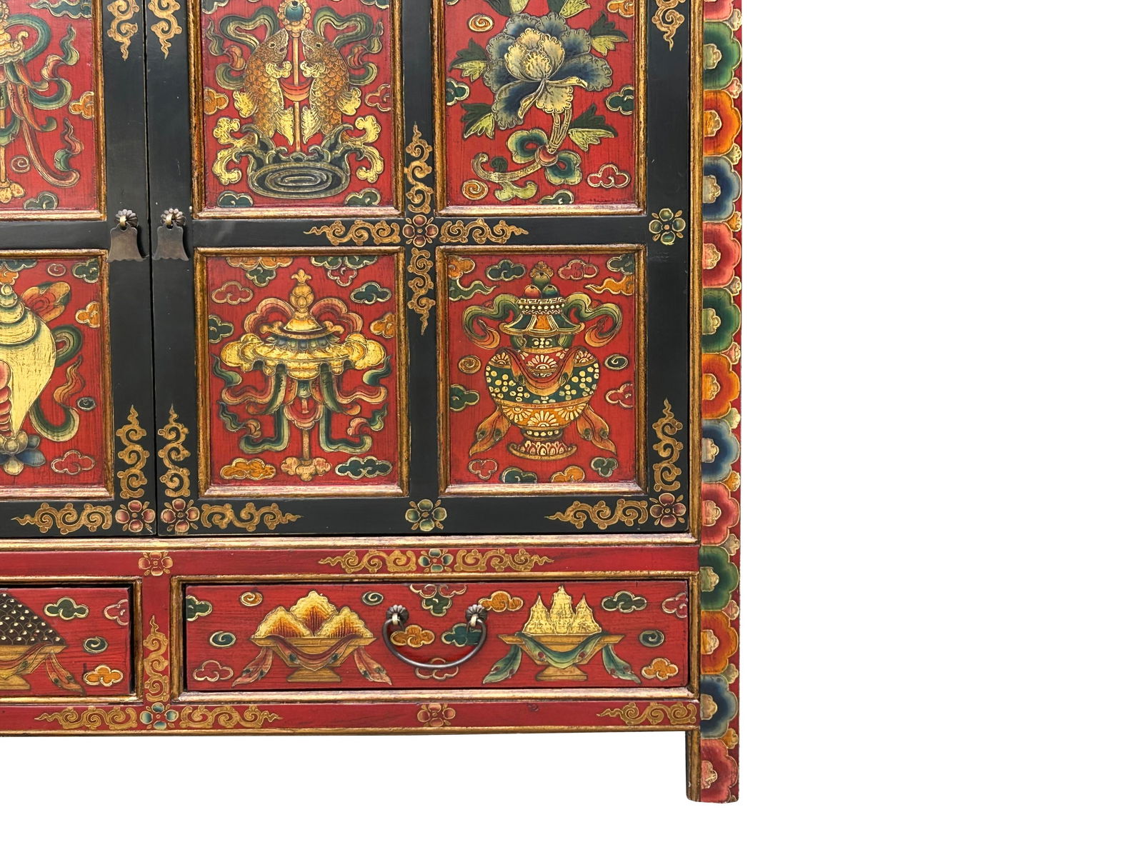 Tibetan Style 8 Auspicious Symbols Graphic Credenza Storage Cabinet - 10