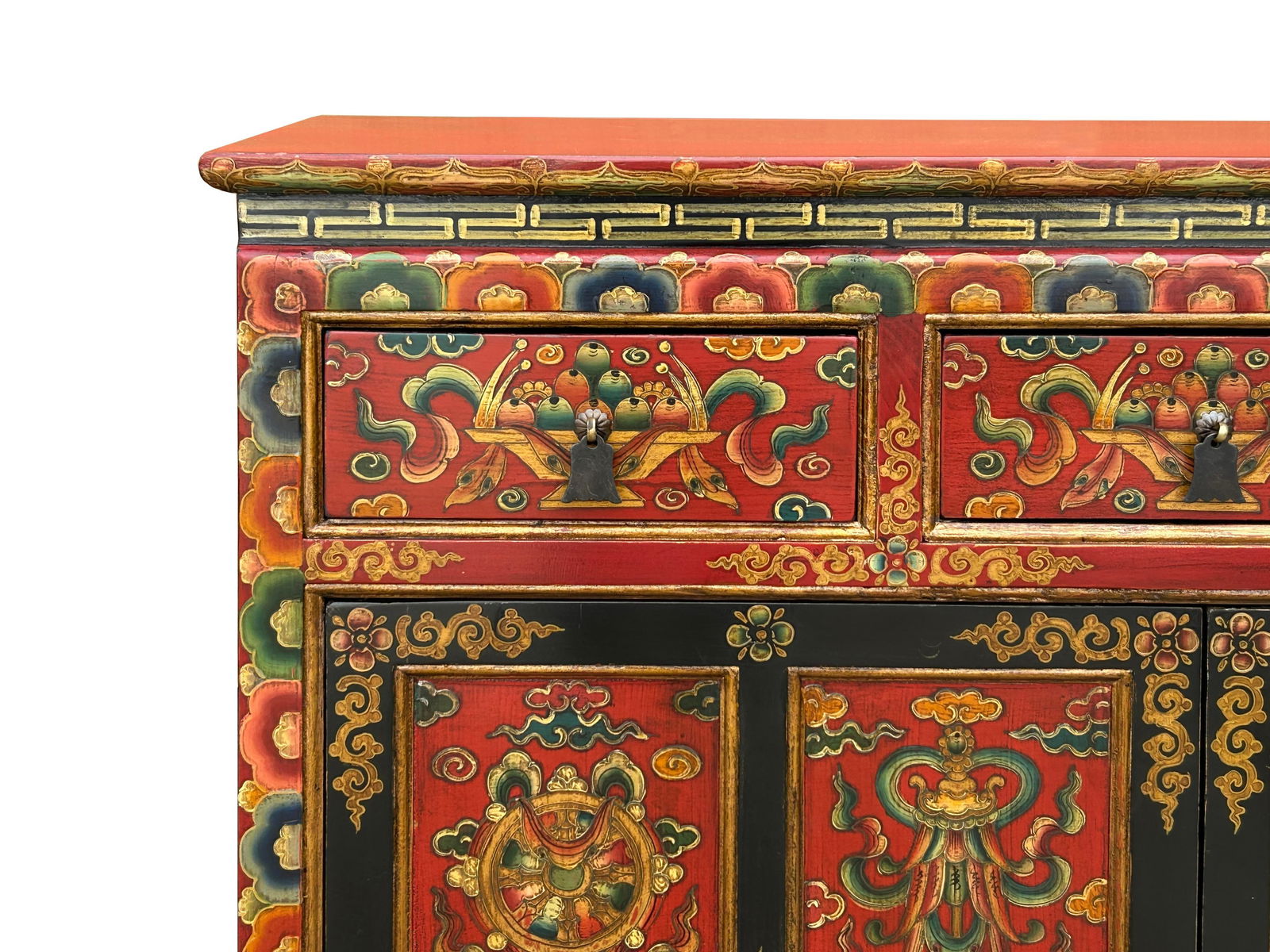 Tibetan Style 8 Auspicious Symbols Graphic Credenza Storage Cabinet - 5