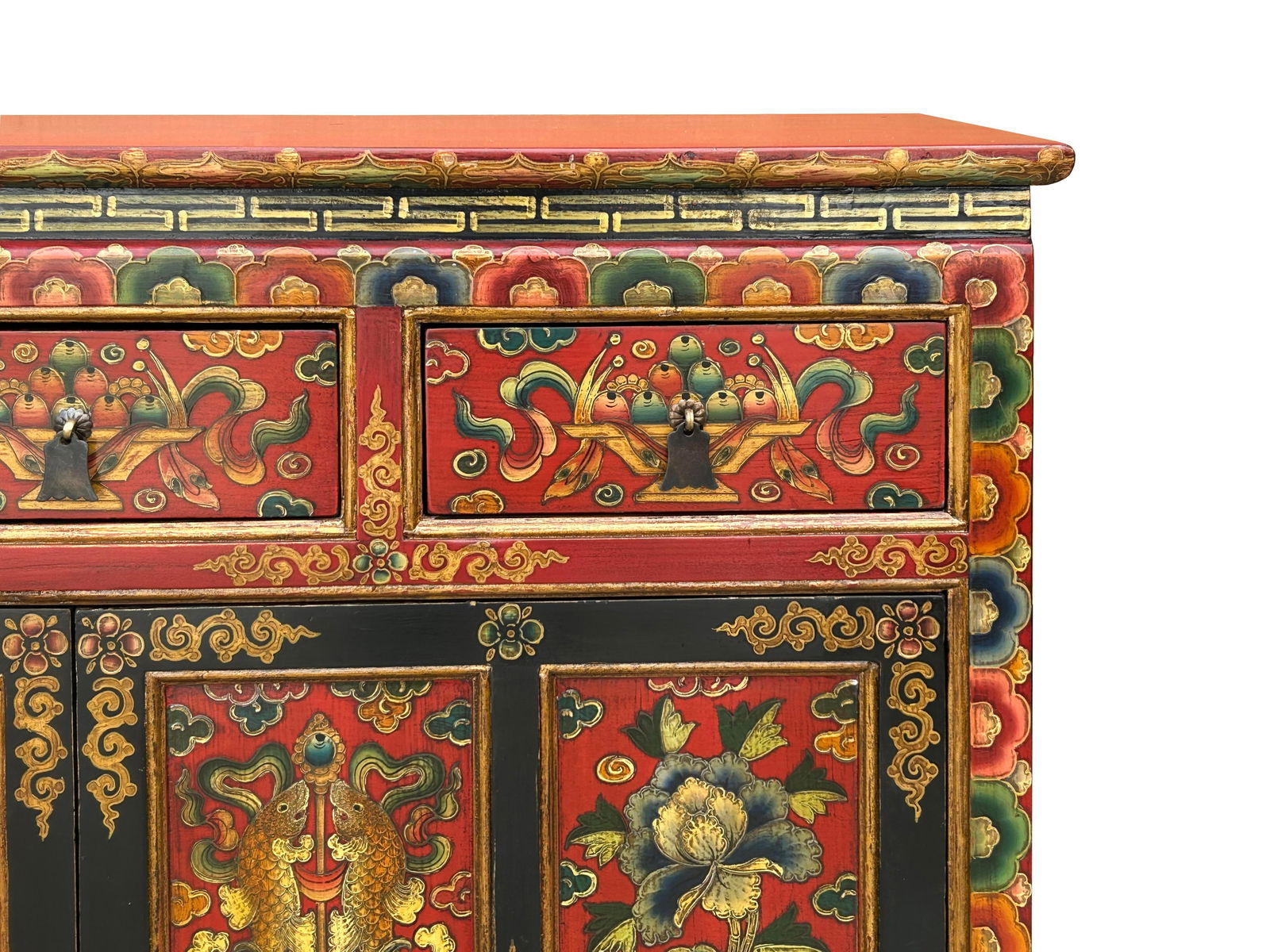 Tibetan Style 8 Auspicious Symbols Graphic Credenza Storage Cabinet - 6