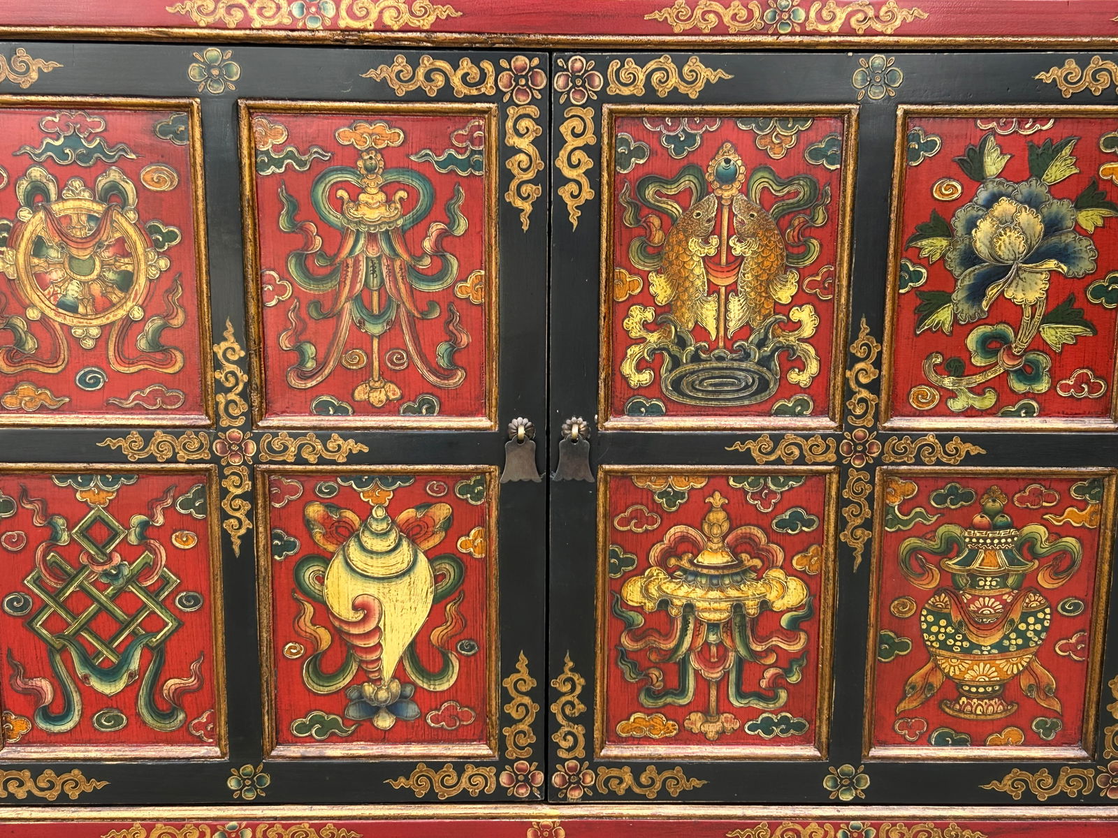 Tibetan Style 8 Auspicious Symbols Graphic Credenza Storage Cabinet - 7