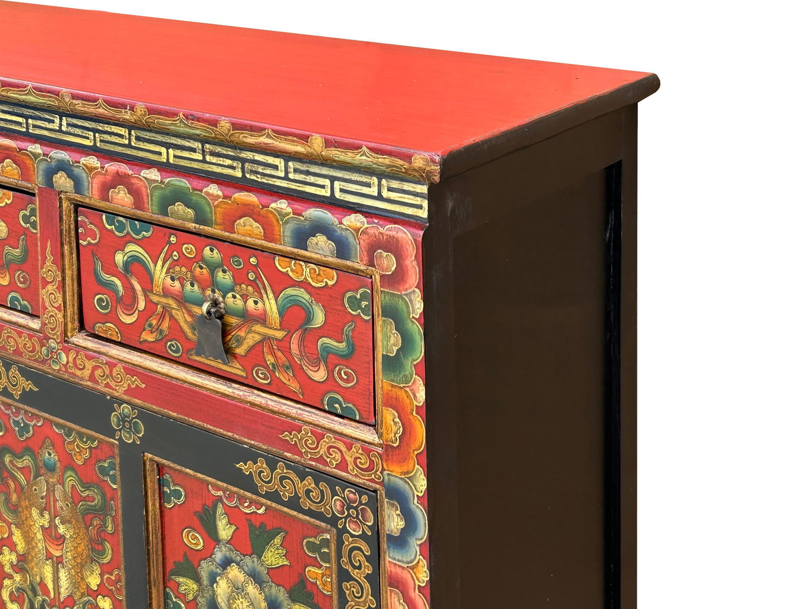 Tibetan Style 8 Auspicious Symbols Graphic Credenza Storage Cabinet - 8