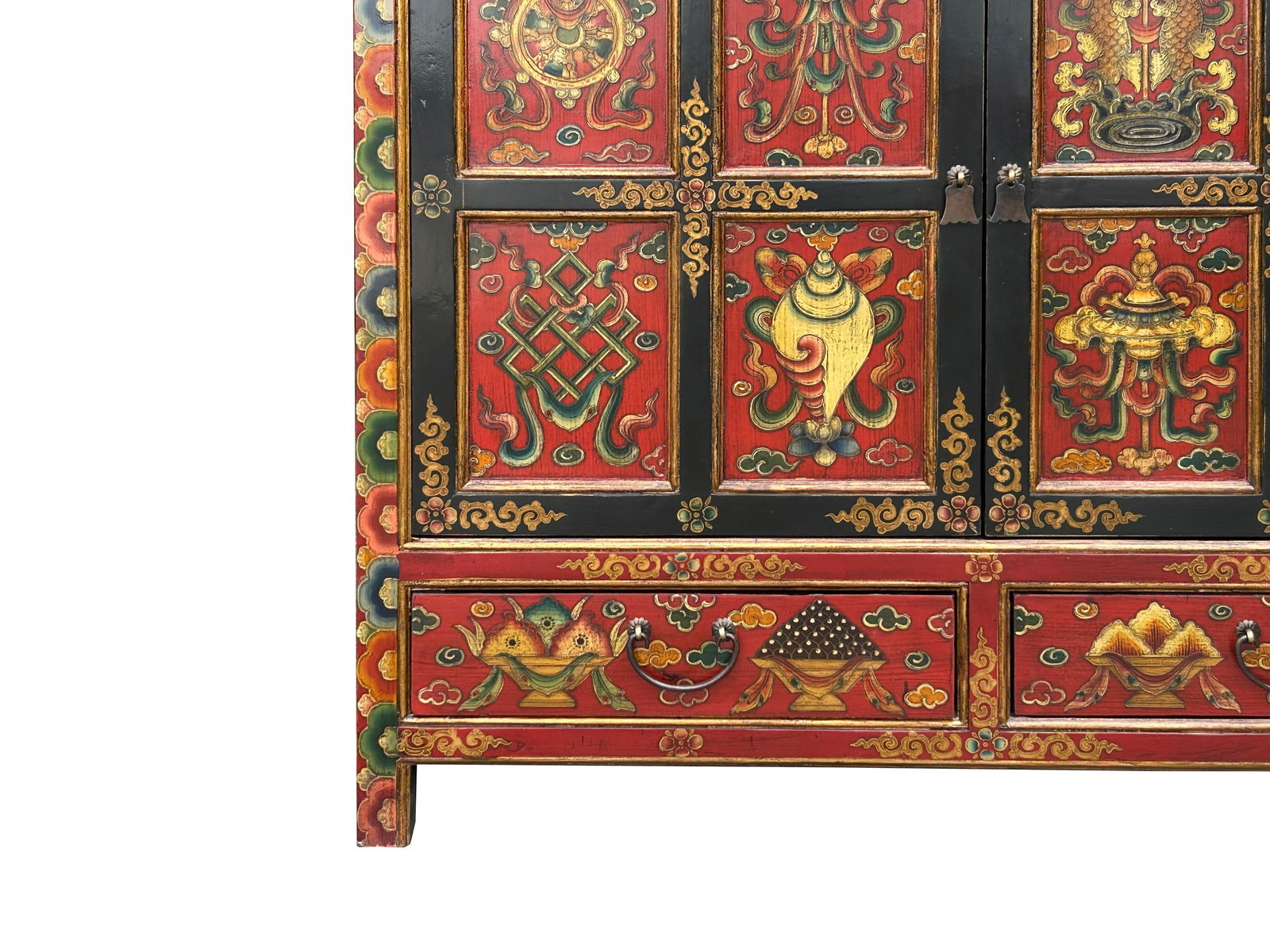 Tibetan Style 8 Auspicious Symbols Graphic Credenza Storage Cabinet - 9