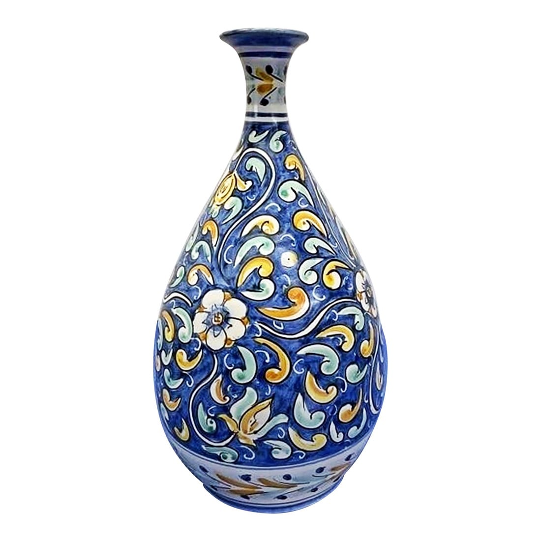 1960s Terracotta Sicilian Vase by Alemanna: Beautiful majolica hand decorated and glazed baked terracotta bud vase from Sicily made by Alemanna. Condition: Alterations: Original Condition Unaltered Imperfections: Some Imperfections Condition