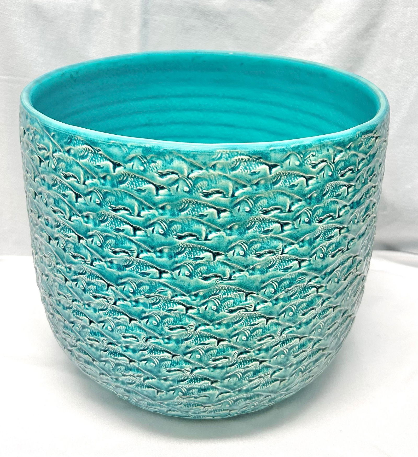 Vintage Large Textured Turquoise Planter - 2