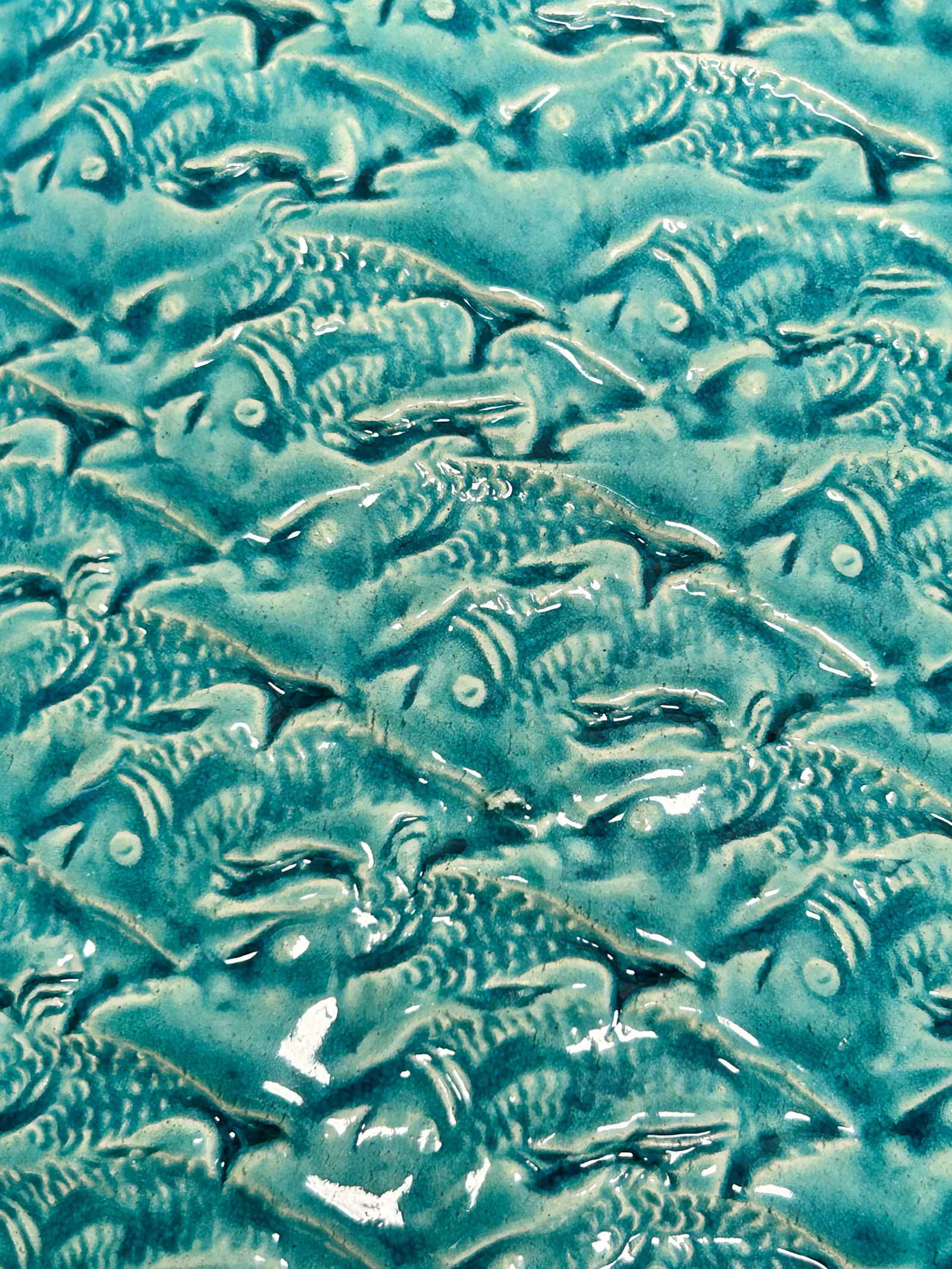 Vintage Large Textured Turquoise Planter - 4