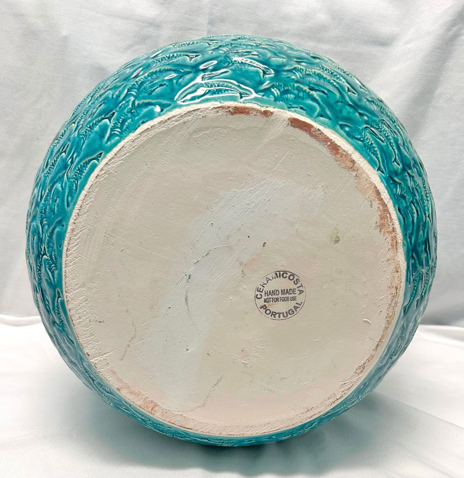 Vintage Large Textured Turquoise Planter - 7
