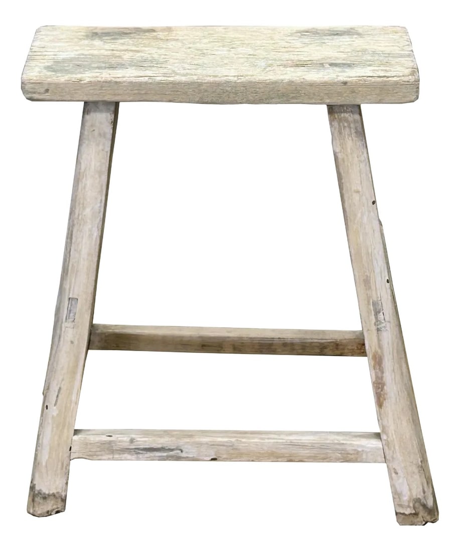 Rustic Raw Rough Wood Grain Rectangle Slim Stool Bench Side Table: This is a rustic, handcrafted wooden stool featuring a simple yet sturdy design that exudes timeless charm. The stool has a slim narrow rectangle seat, showcasing the natural grain and weathered textu