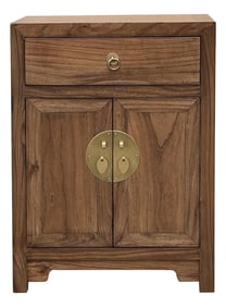 Natural Wood Brown Stain Moon Face 2 Doors End Table Nightstand