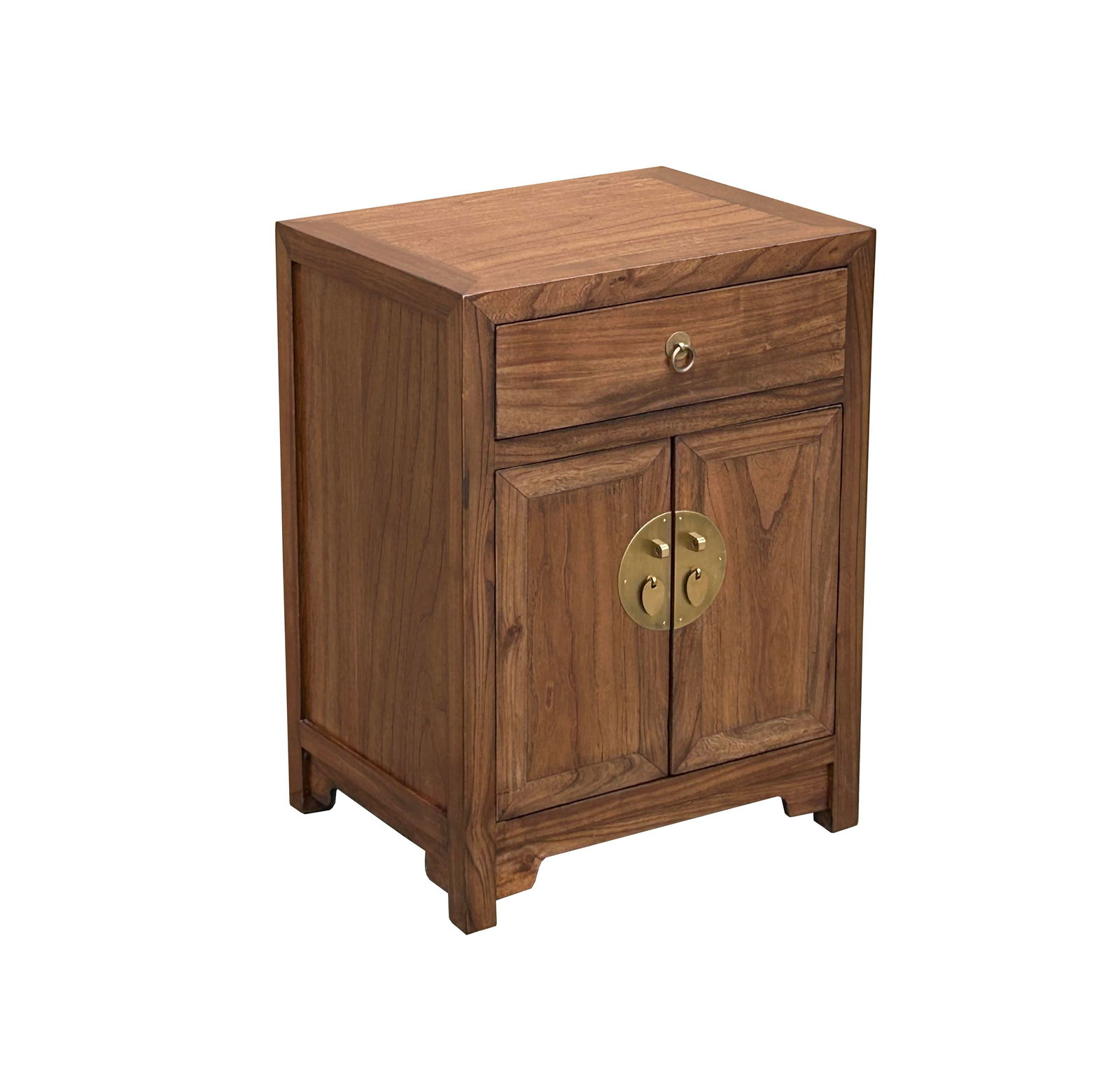 Natural Wood Brown Stain Moon Face 2 Doors End Table Nightstand - 2