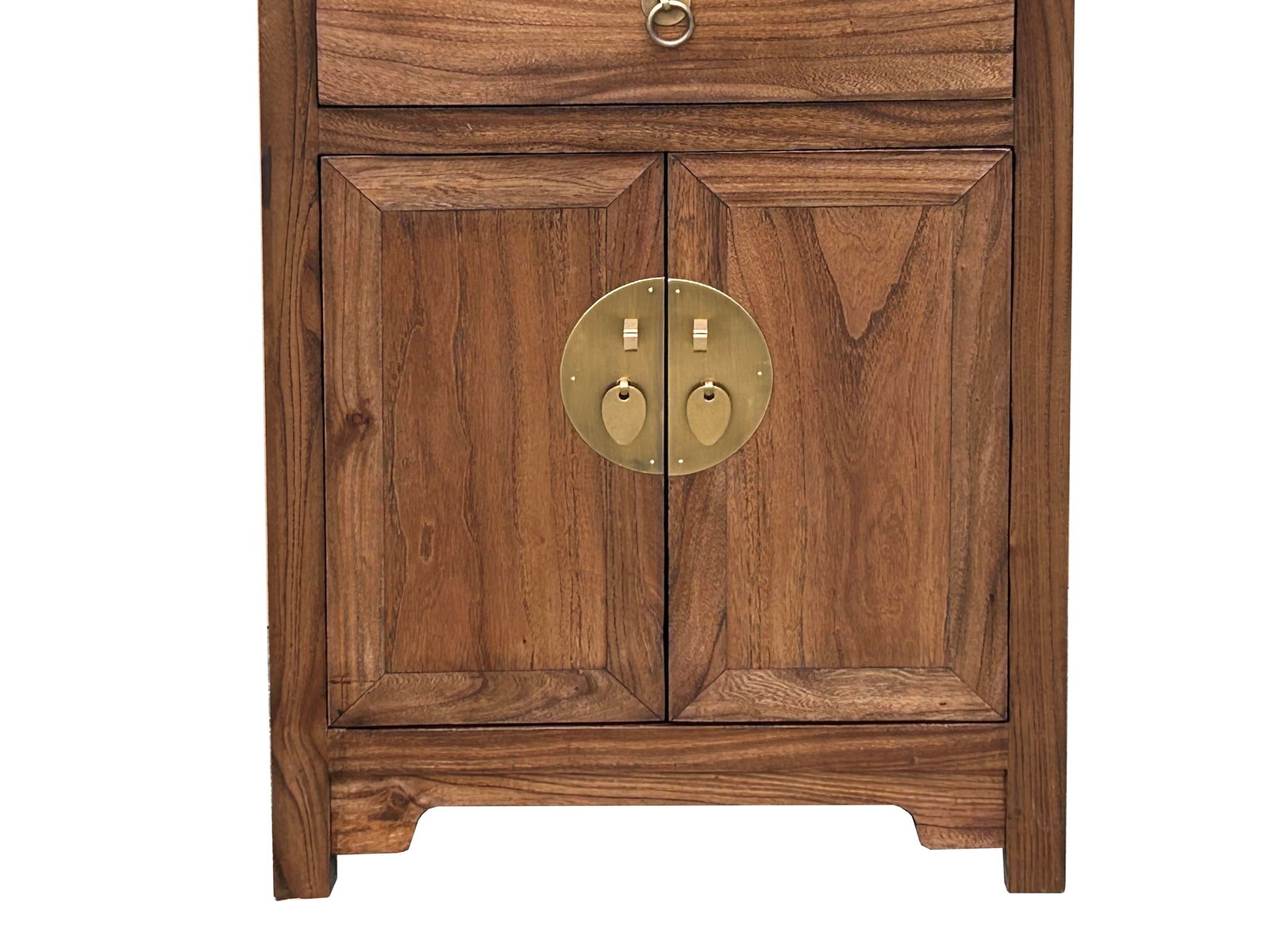 Natural Wood Brown Stain Moon Face 2 Doors End Table Nightstand - 8