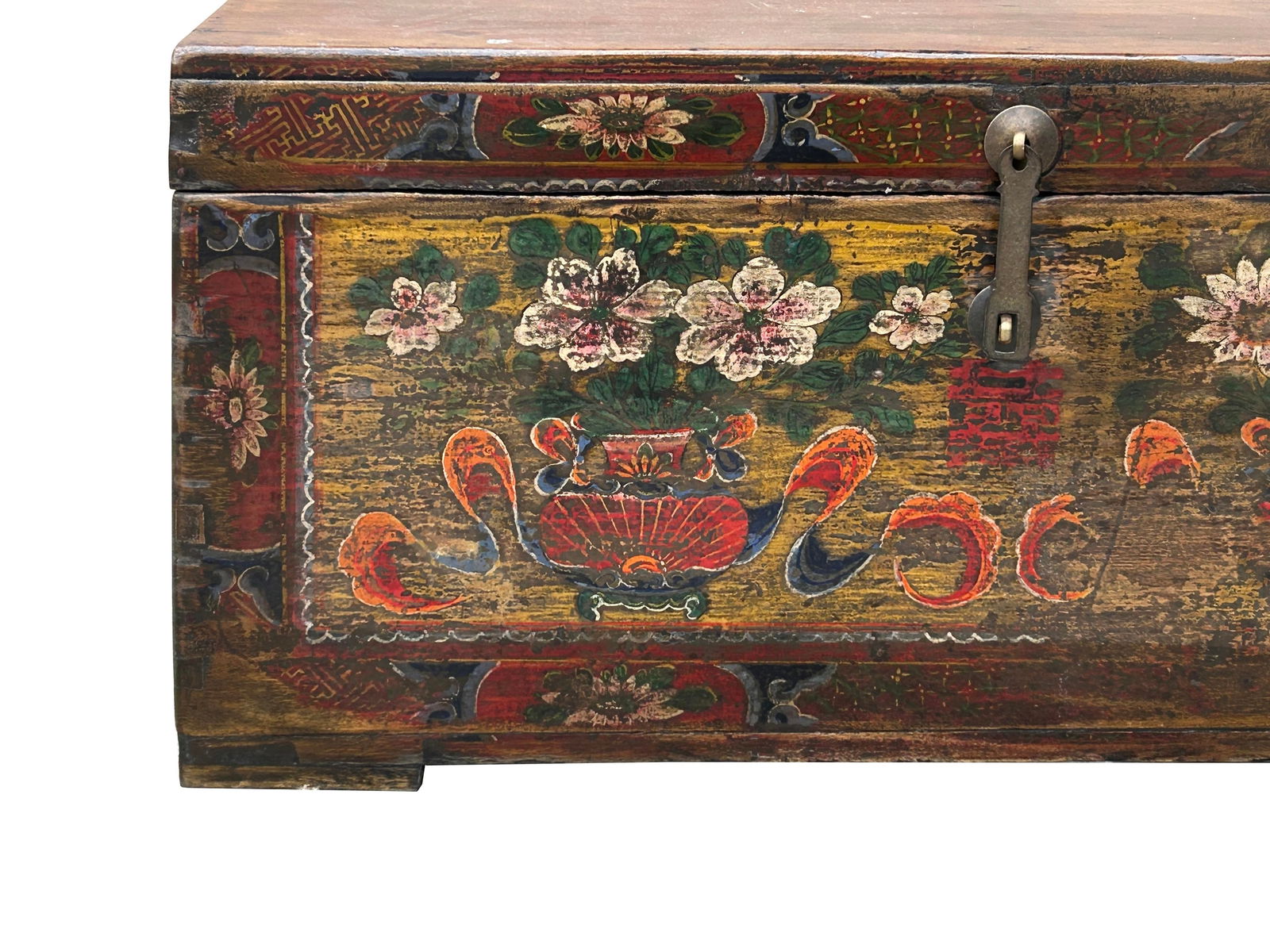 Vintage Distressed Brick Red Brown Flower Vase Oriental Wood Trunk Table - 11