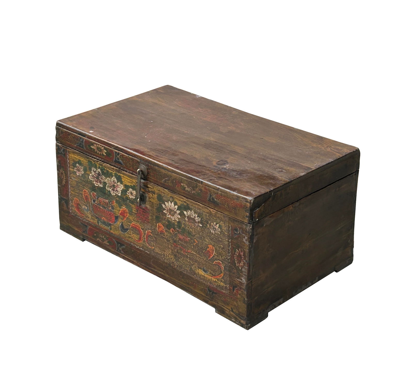 Vintage Distressed Brick Red Brown Flower Vase Oriental Wood Trunk Table - 2