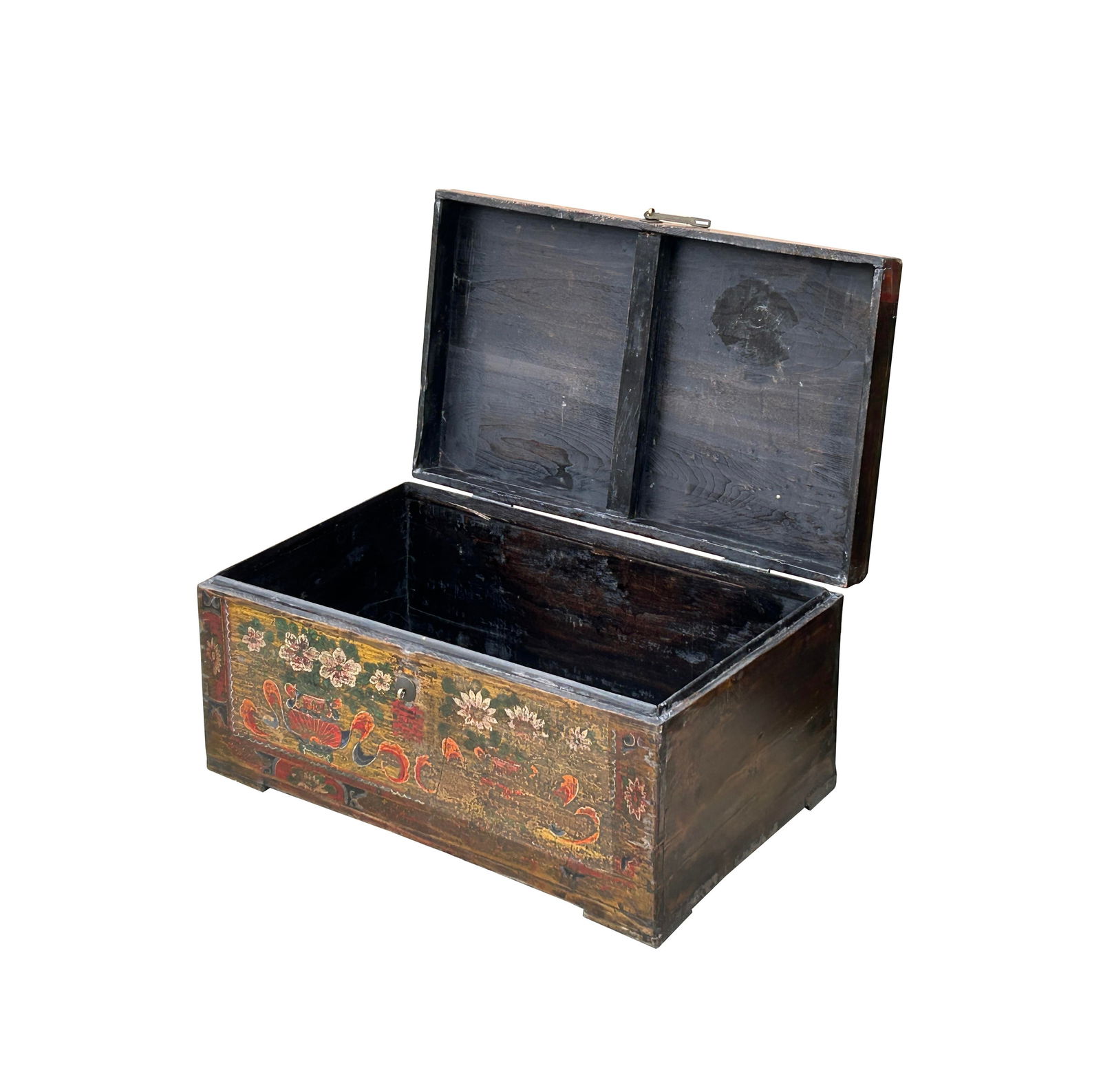 Vintage Distressed Brick Red Brown Flower Vase Oriental Wood Trunk Table - 3