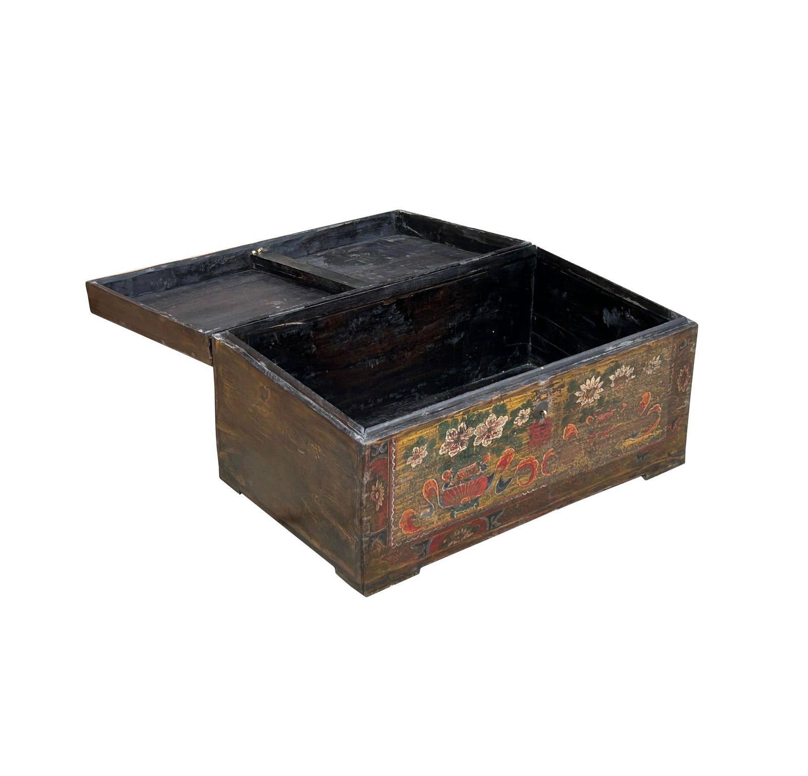 Vintage Distressed Brick Red Brown Flower Vase Oriental Wood Trunk Table - 4