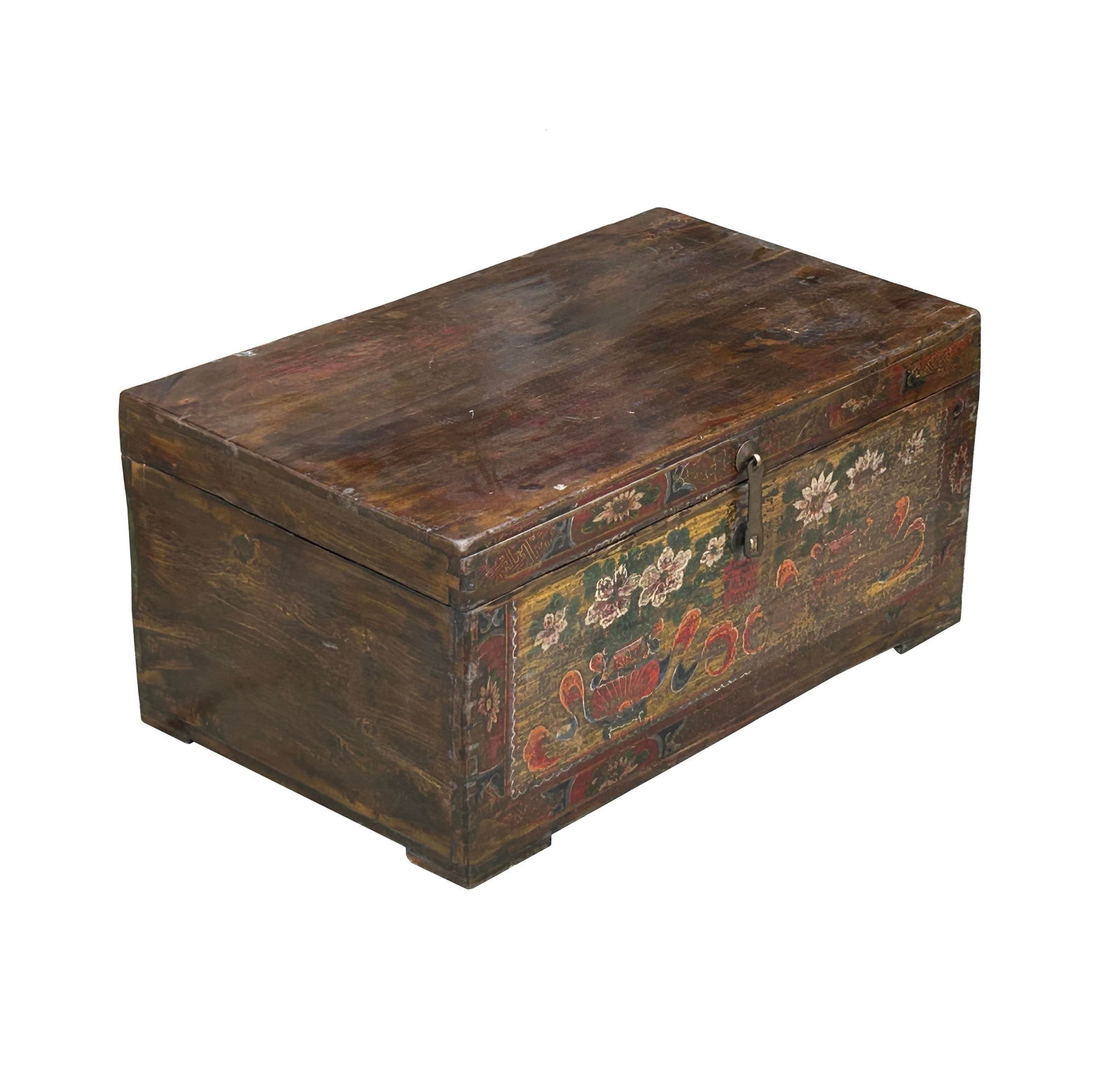 Vintage Distressed Brick Red Brown Flower Vase Oriental Wood Trunk Table - 5