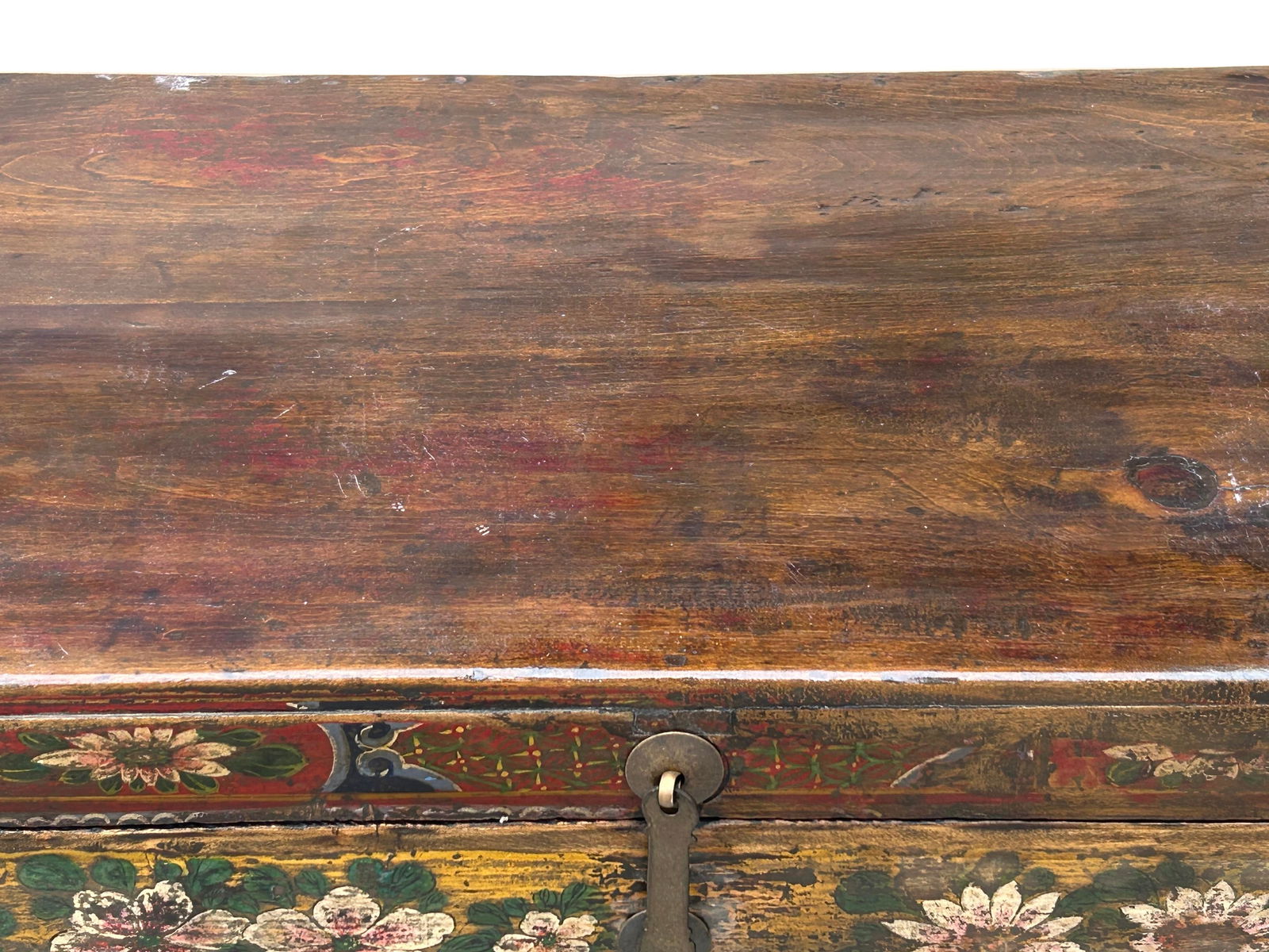 Vintage Distressed Brick Red Brown Flower Vase Oriental Wood Trunk Table - 6