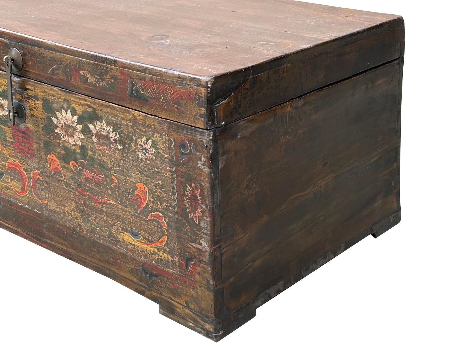 Vintage Distressed Brick Red Brown Flower Vase Oriental Wood Trunk Table - 7