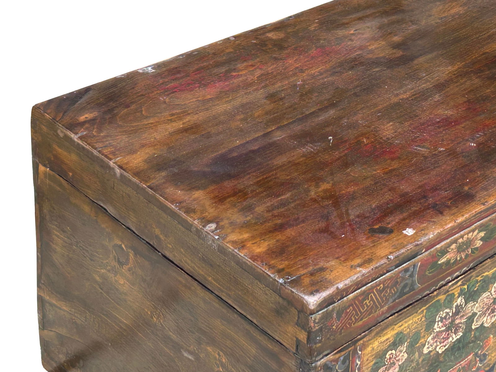 Vintage Distressed Brick Red Brown Flower Vase Oriental Wood Trunk Table - 9