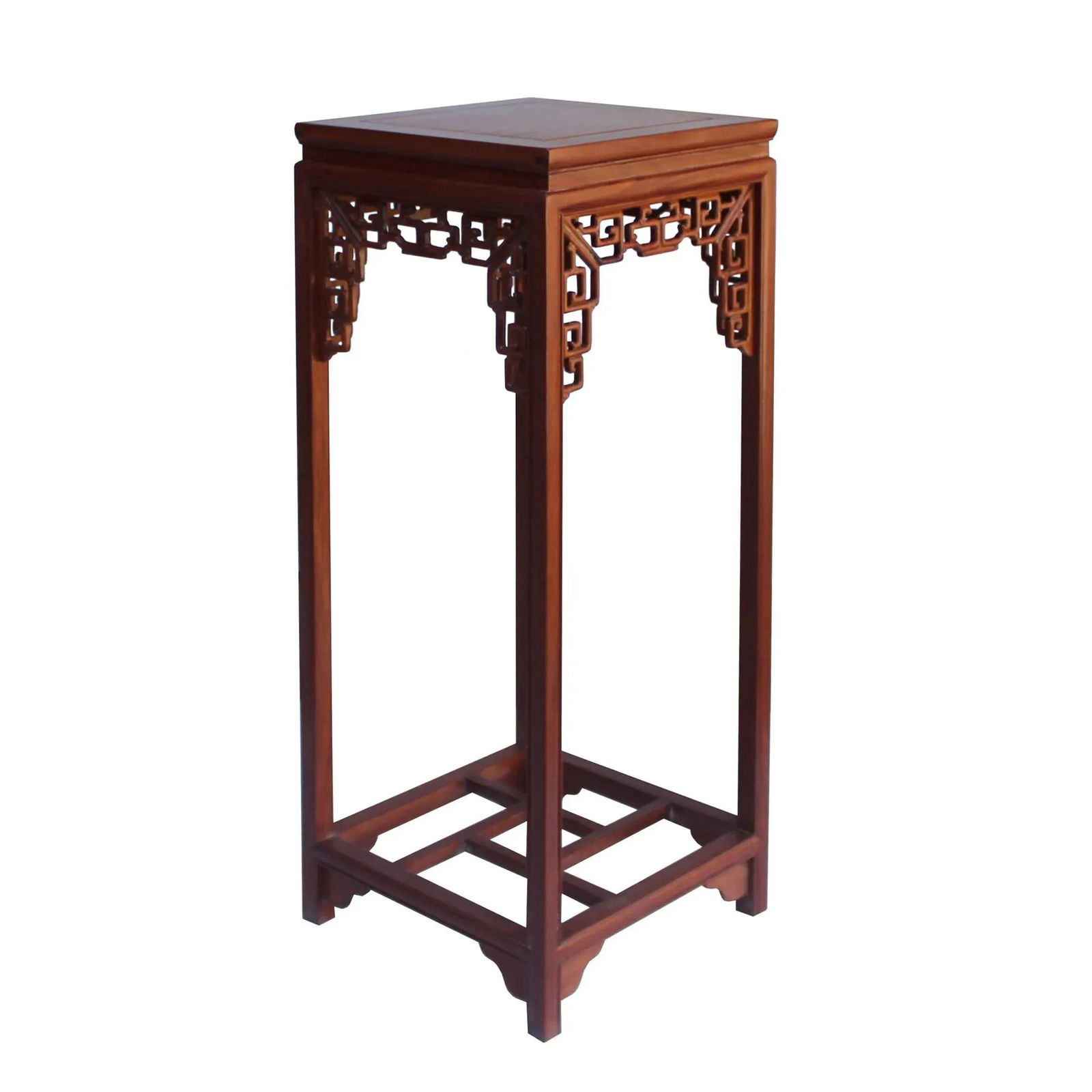 Chinese Light Brown Stain Square Ru Yi Plant Stand Pedestal Table - 5