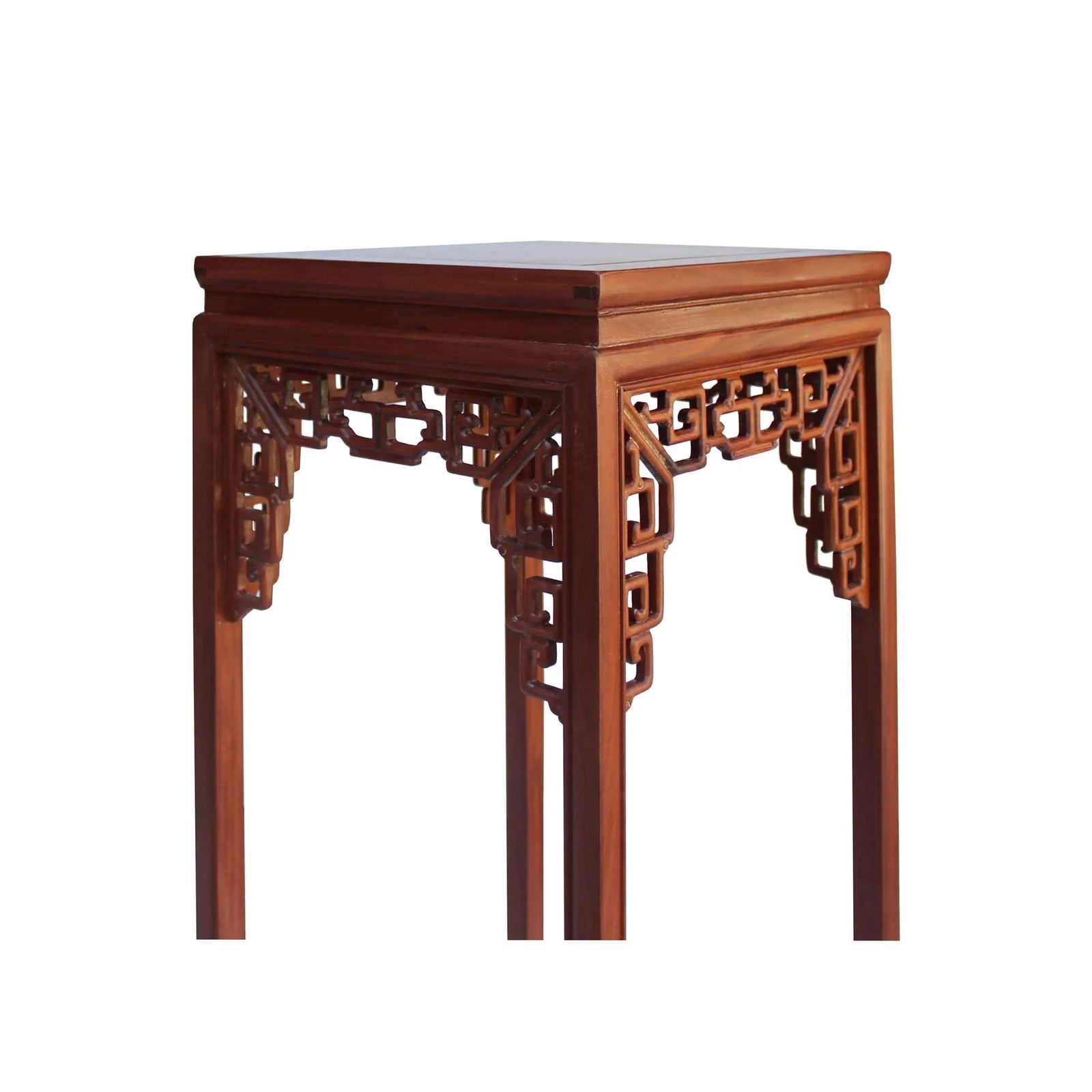 Chinese Light Brown Stain Square Ru Yi Plant Stand Pedestal Table - 6