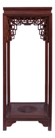 Chinese Light Brown Stain Square Ru Yi Plant Stand Pedestal Table